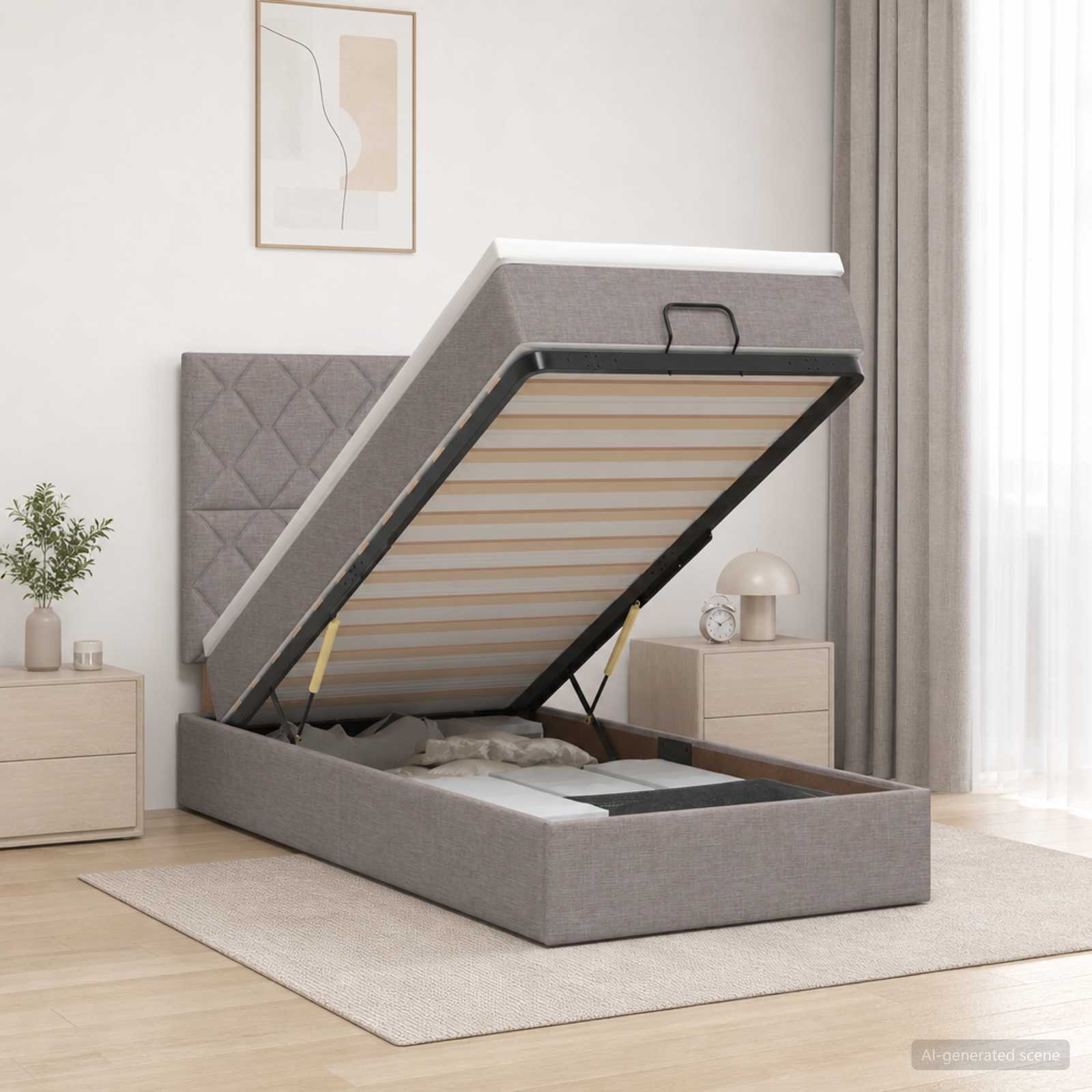 Lit ottoman avec matelas Taupe 100 x 200 cm Tissu