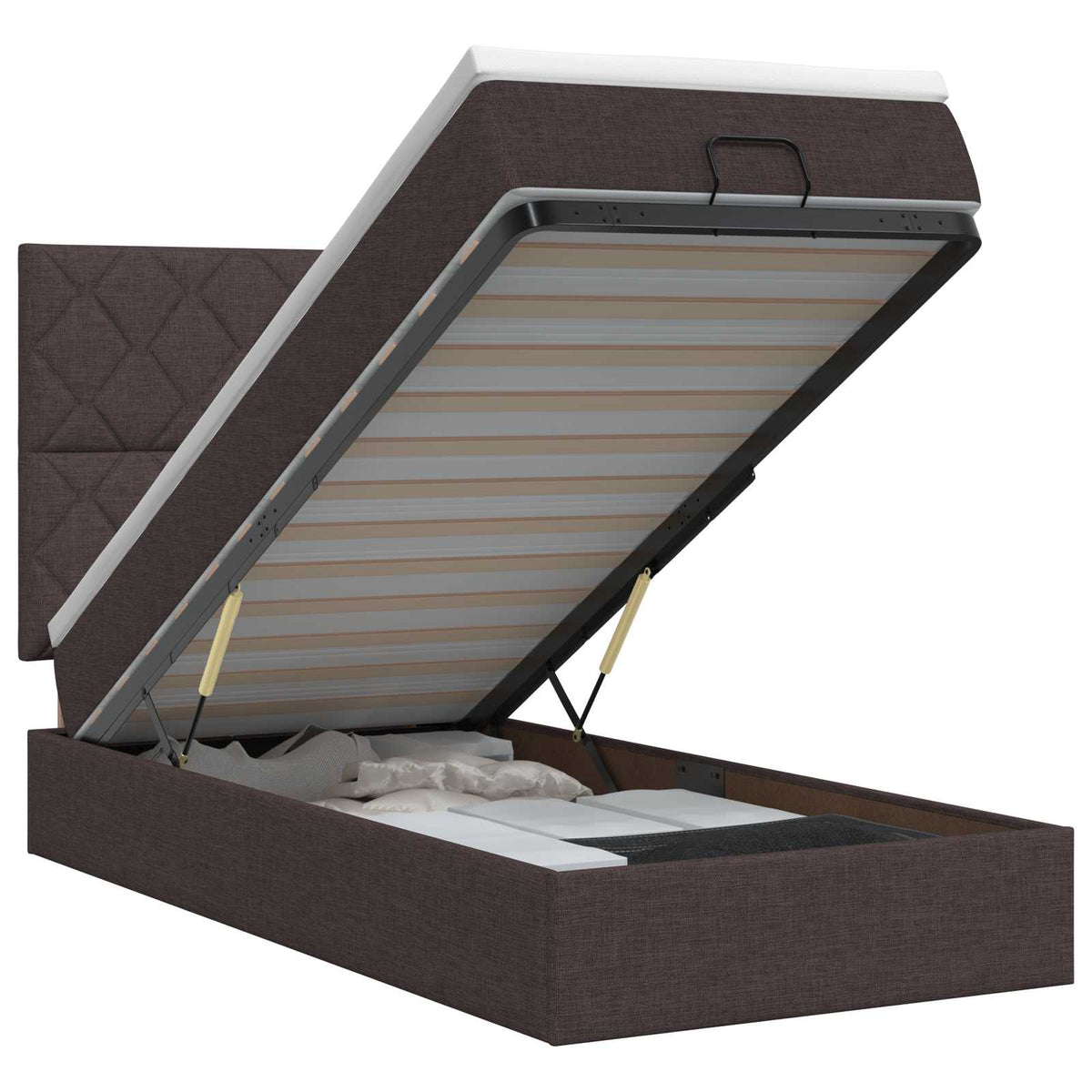 Lit ottoman avec matelas Marron foncé 90 x 190 cm Tissu