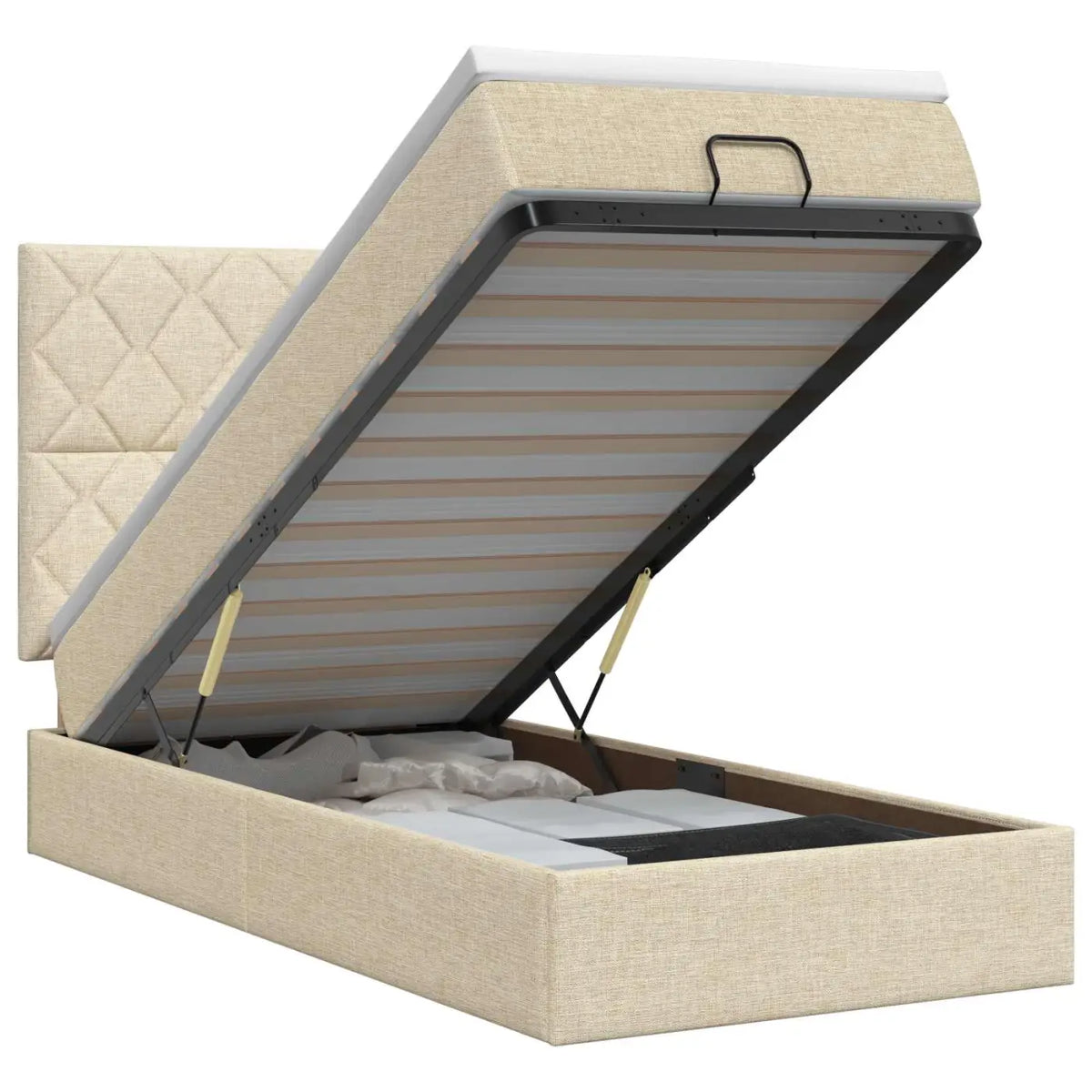 Lit ottoman avec matelas Crème 100 x 200 cm Tissu - XIOS