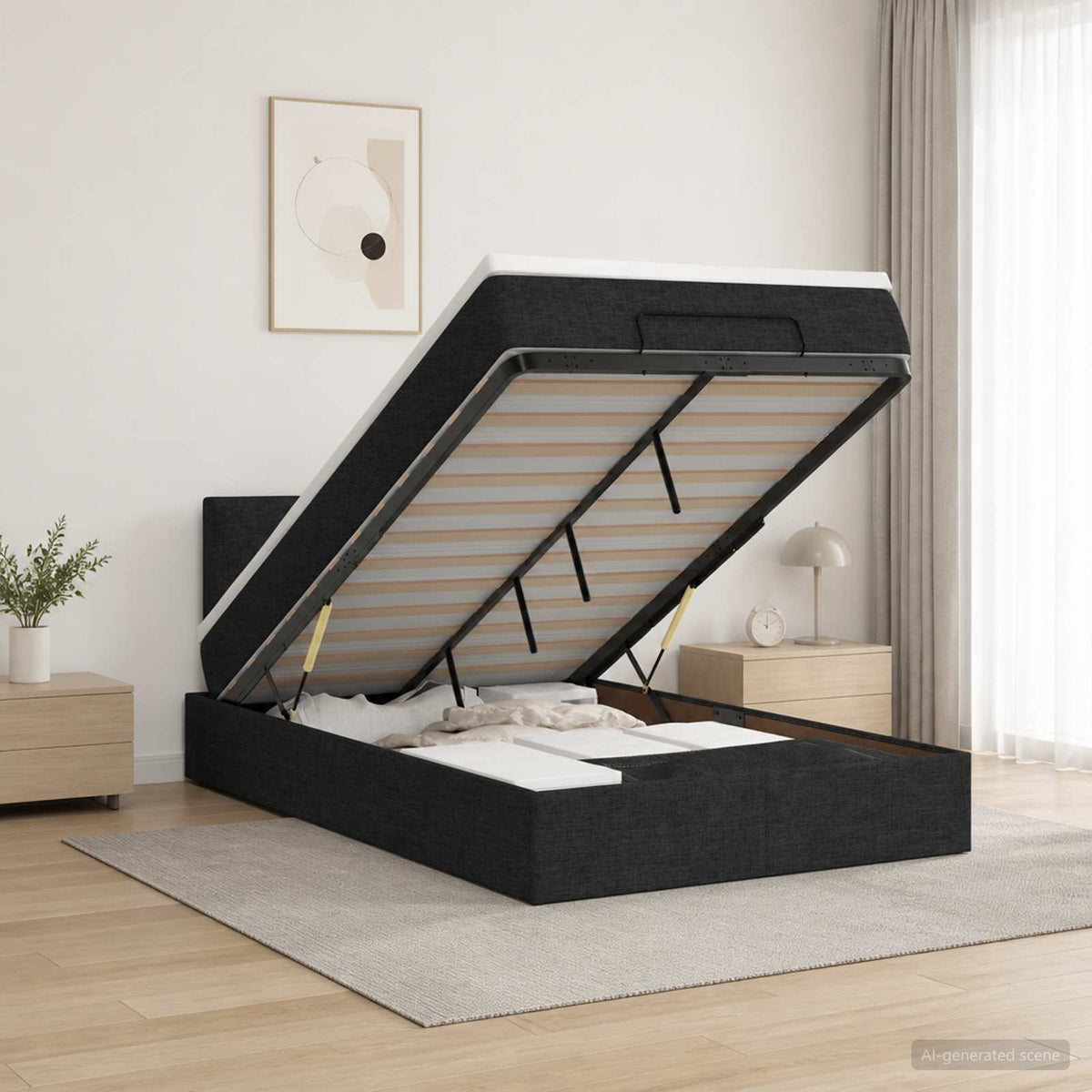 Lit coffre avec matelas et LED Noir 120 x 190 cm Tissu