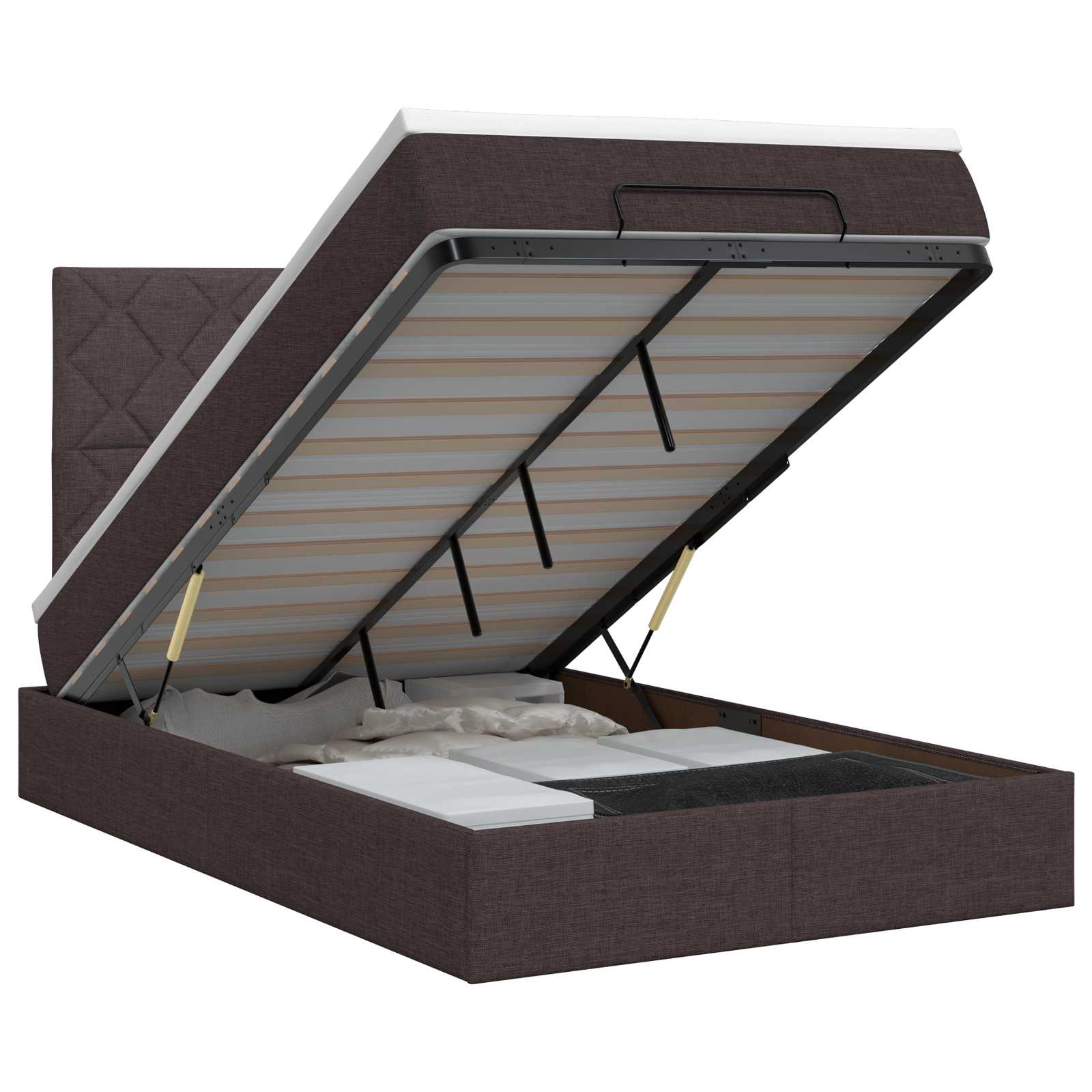 Lit ottoman avec matelas Marron foncé 120 x 190 cm Tissu