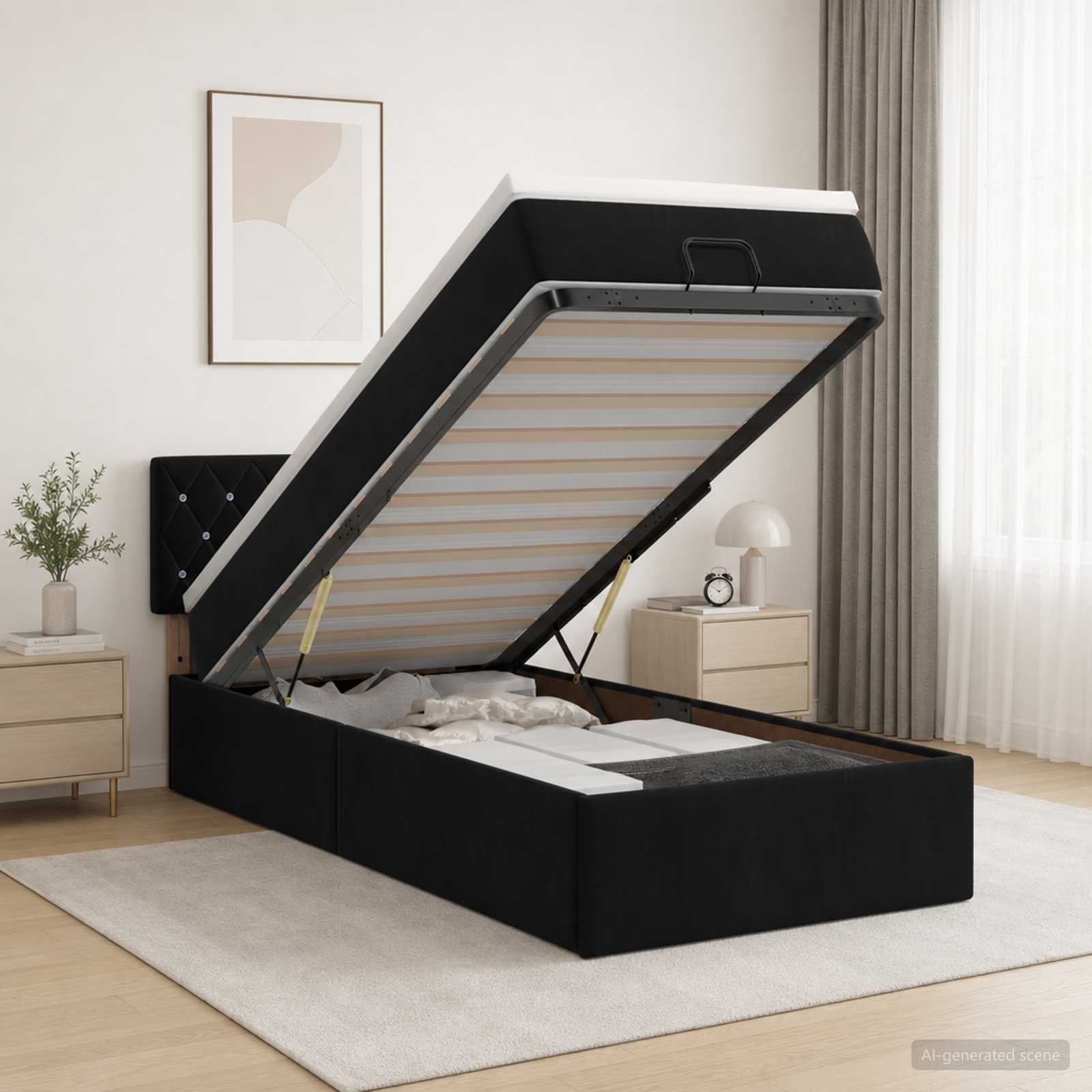 Lit coffre avec matelas et LED Noir 80 x 200 cm Velours
