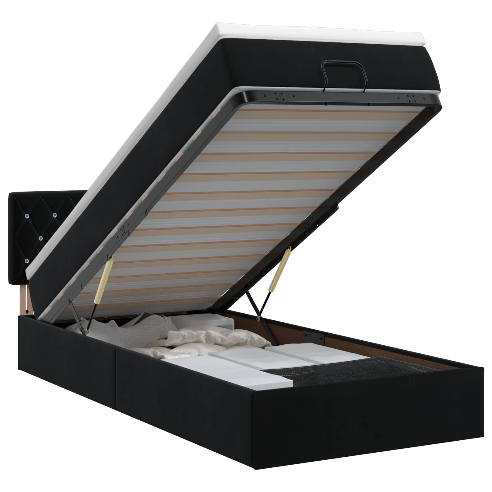 Lit ottoman avec matelas Noir 80 x 200 cm Velours