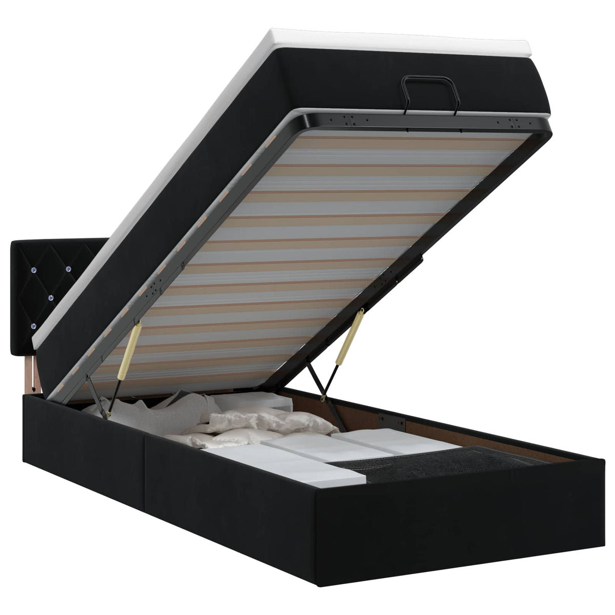 Lit ottoman avec matelas Noir 80 x 200 cm Velours