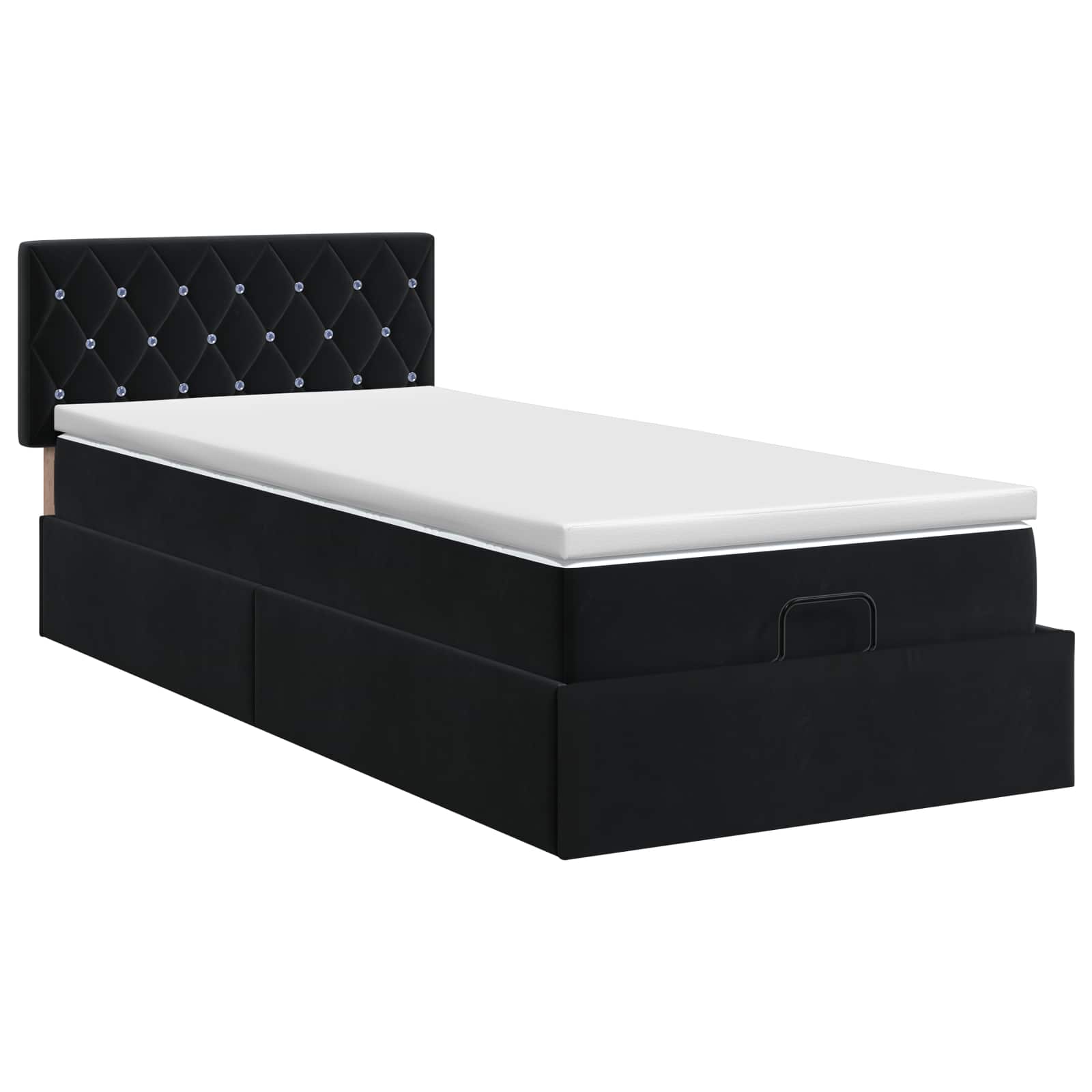 Lit ottoman avec matelas Noir 80 x 200 cm Velours