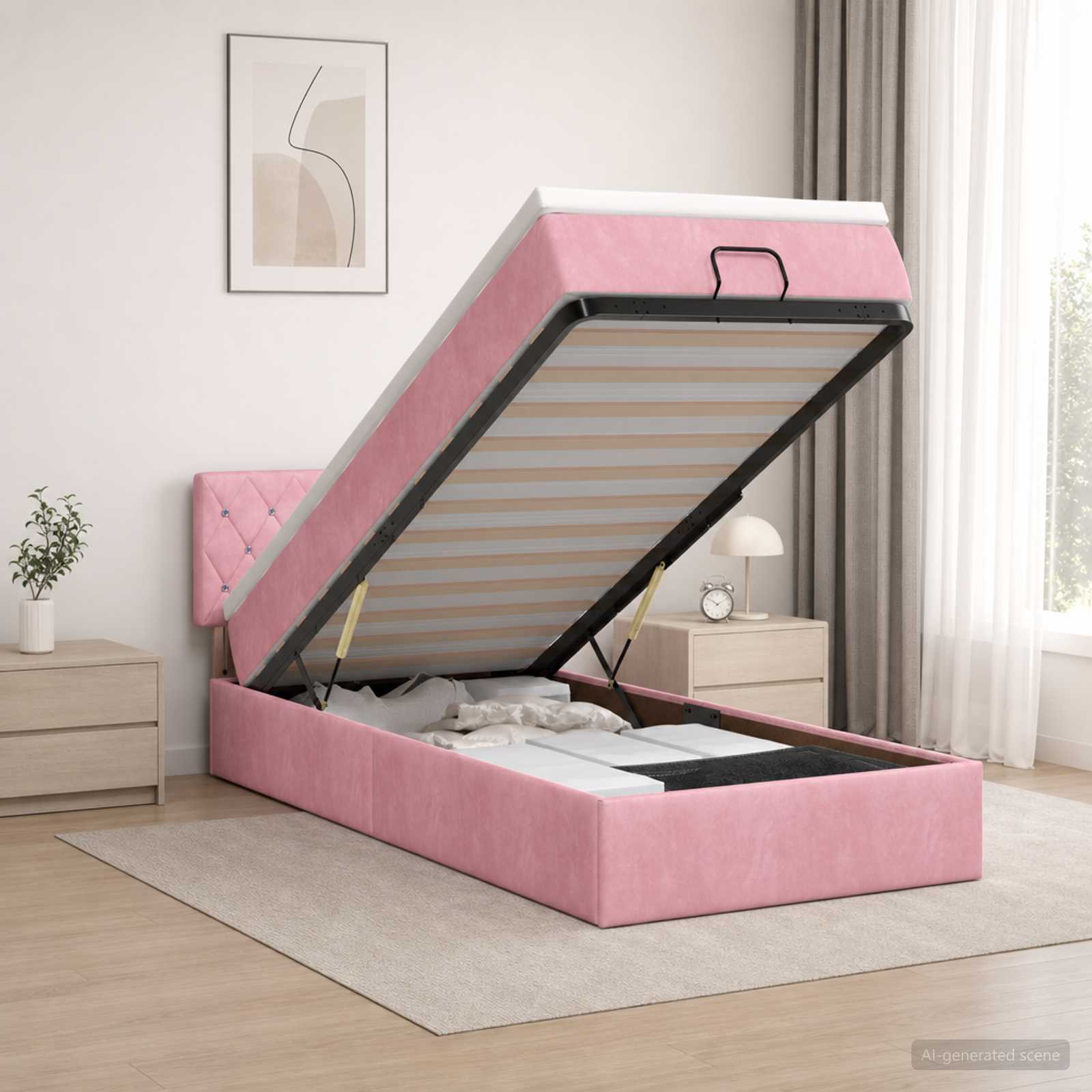 Lit ottoman avec matelas Rose 90 x 200 cm Velours