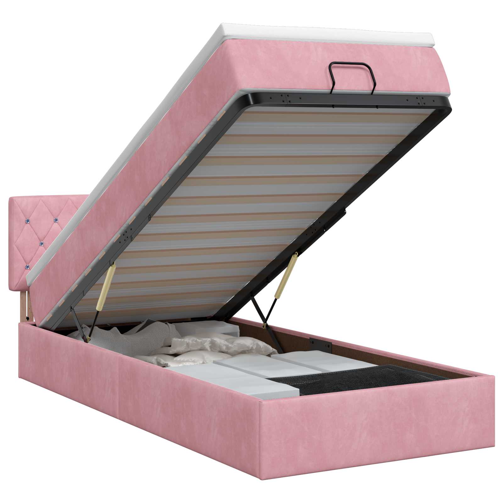 Lit ottoman avec matelas Rose 90 x 200 cm Velours