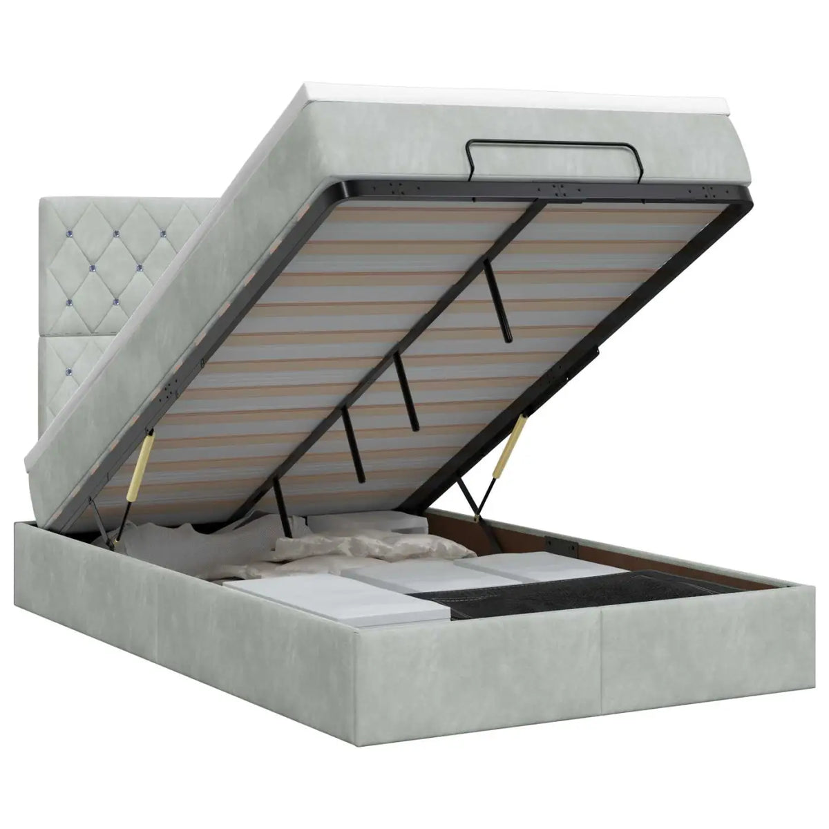 Lit ottoman avec matelas Gris clair 120 x 190 cm Velours - XIOS