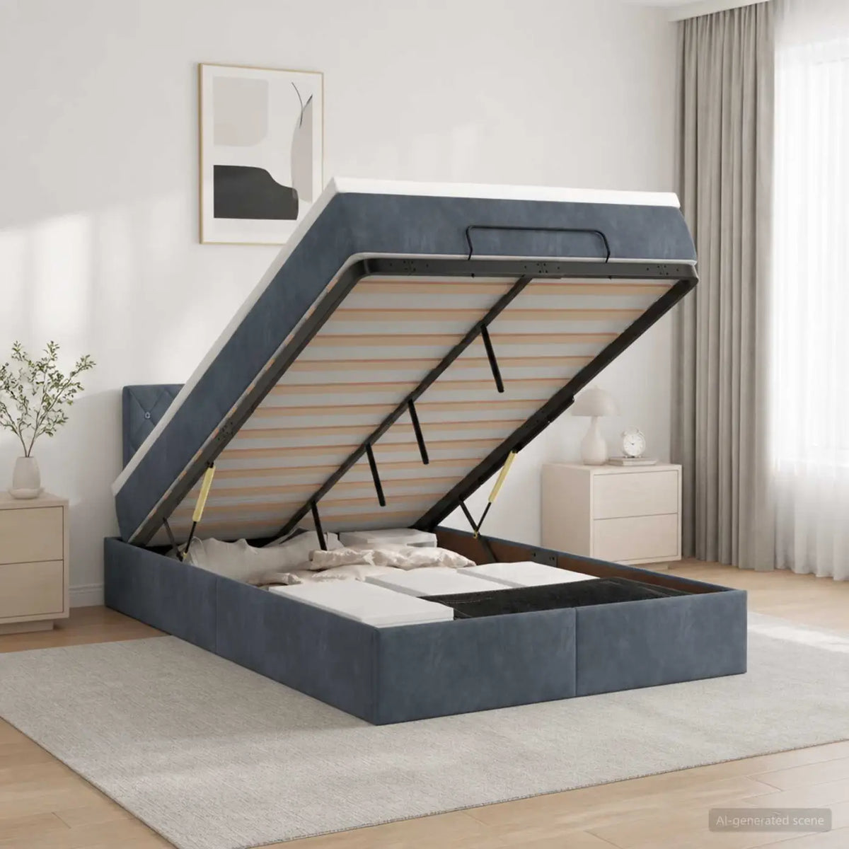 Lit ottoman avec matelas Gris foncé 120 x 200 cm Velours - XIOS