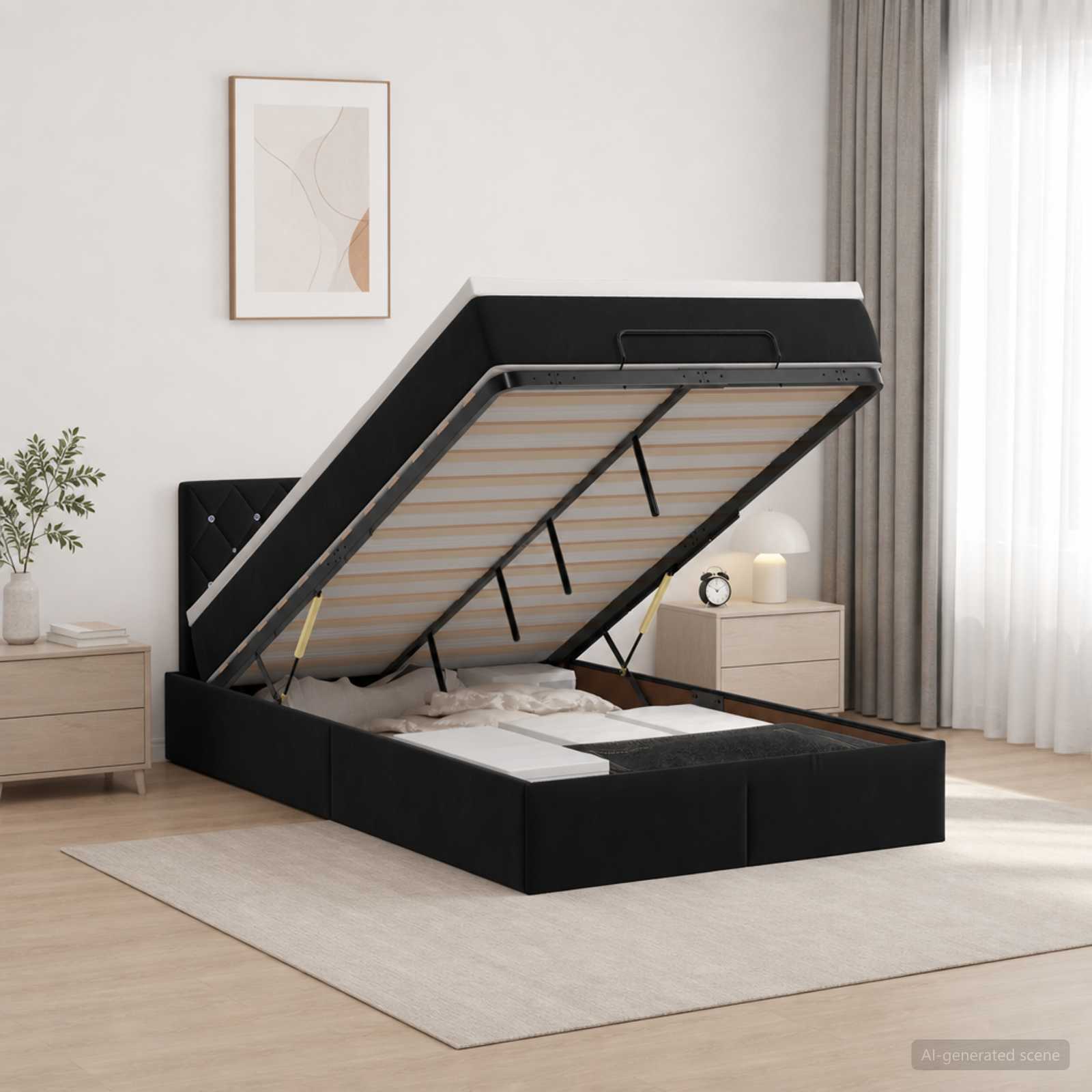 Lit ottoman avec matelas Noir 120 x 190 cm Velours