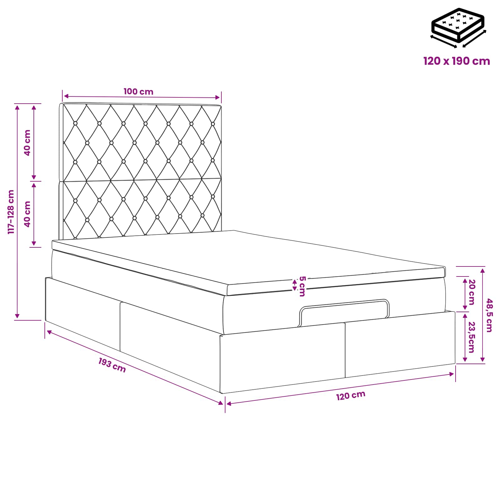 Lit ottoman avec matelas Vert foncé 120 x 190 cm Velours