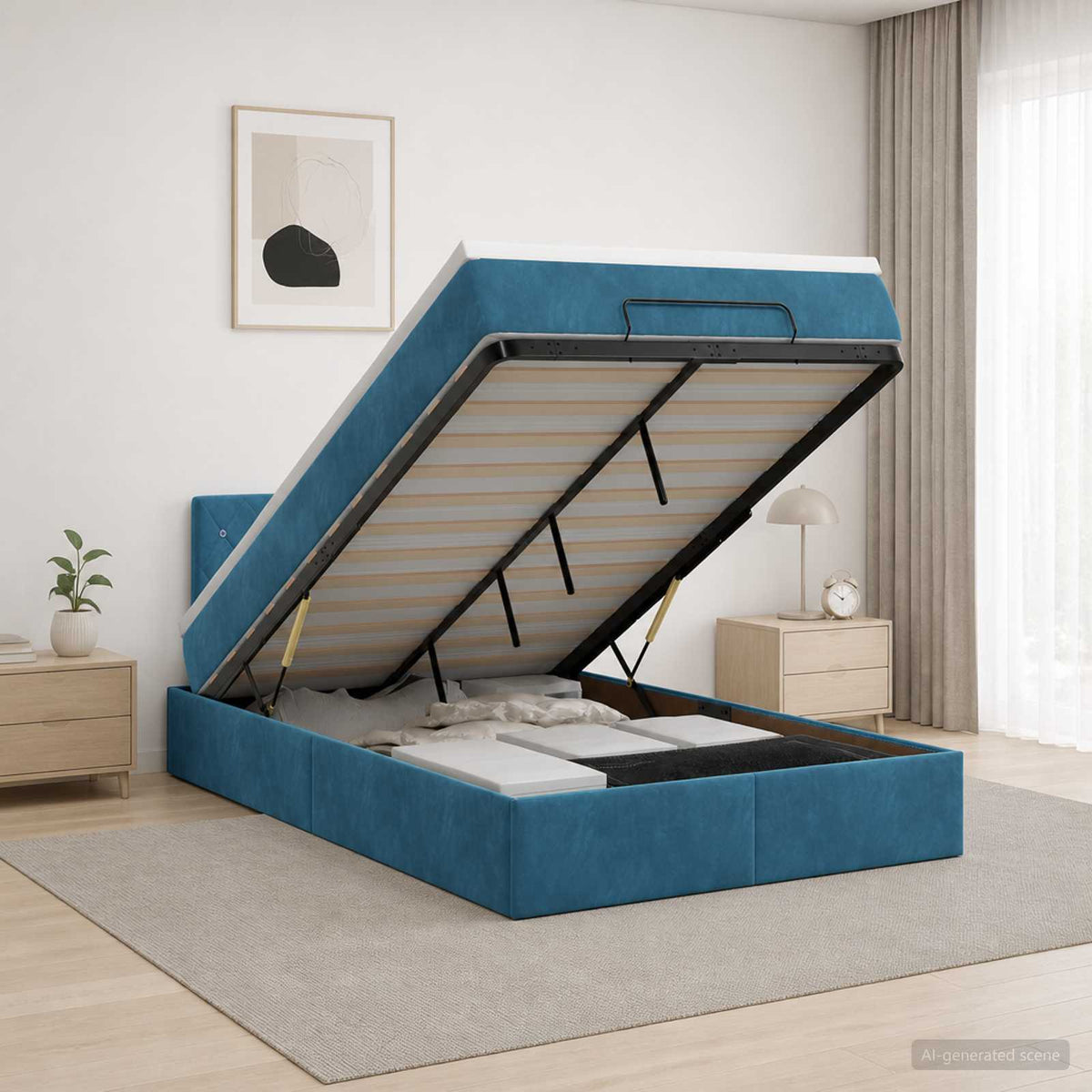 Lit coffre avec matelas et LED Bleu foncé 120 x 190 cm Velours