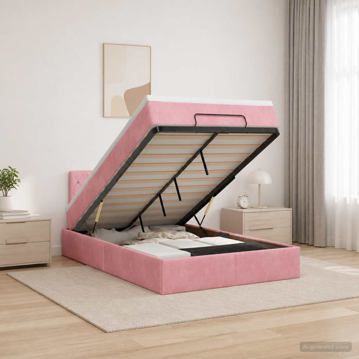 Lit coffre avec matelas et LED Rose 120 x 200 cm Velours