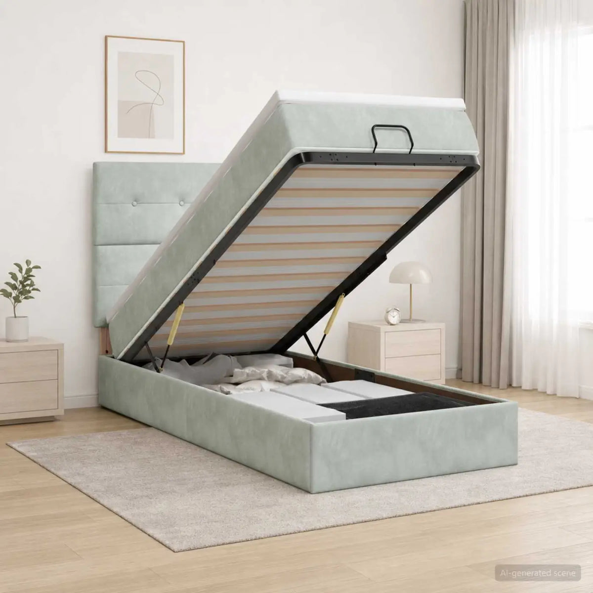 Lit ottoman avec matelas Gris clair 80 x 200 cm Velours - XIOS