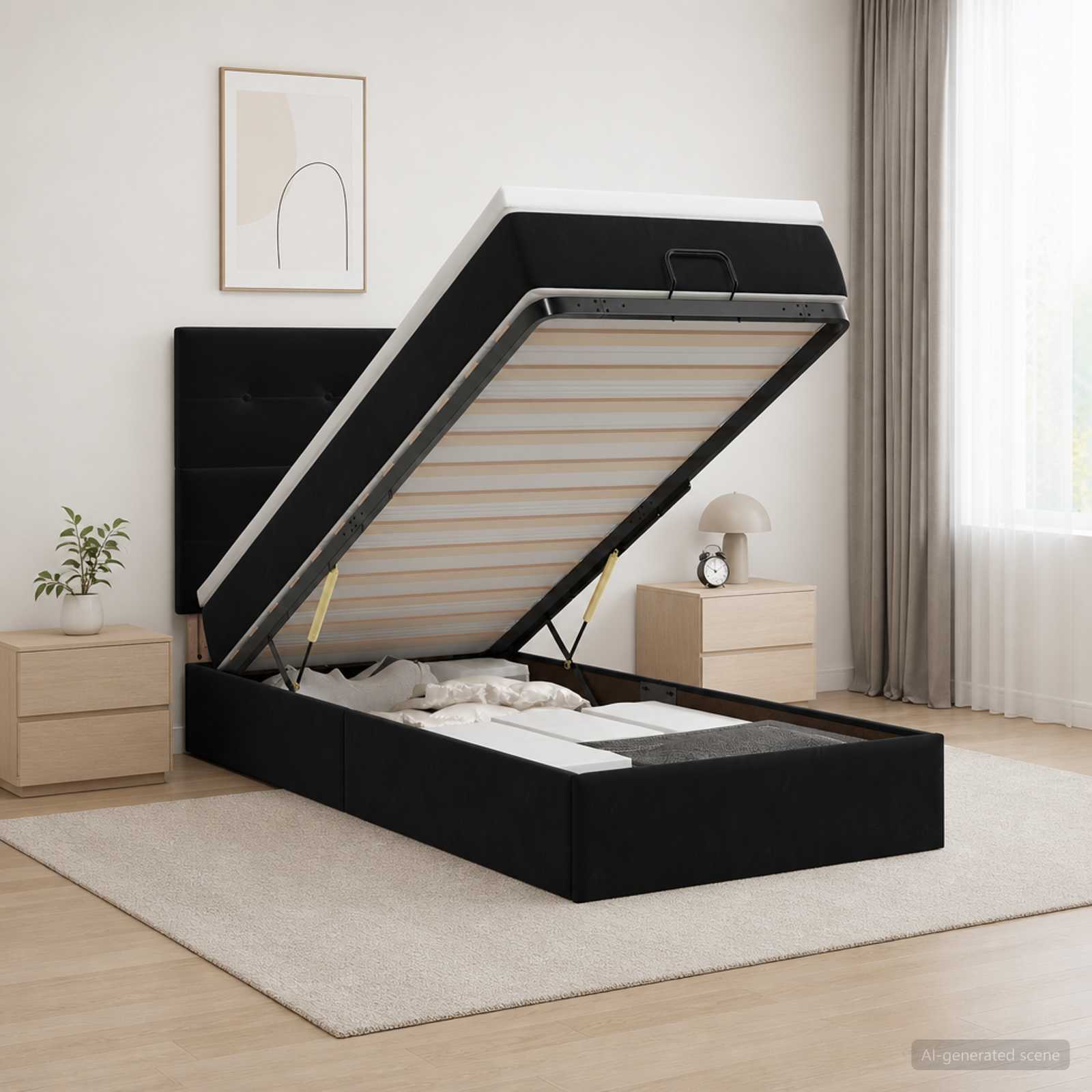 Lit ottoman avec matelas Noir 80 x 200 cm Velours