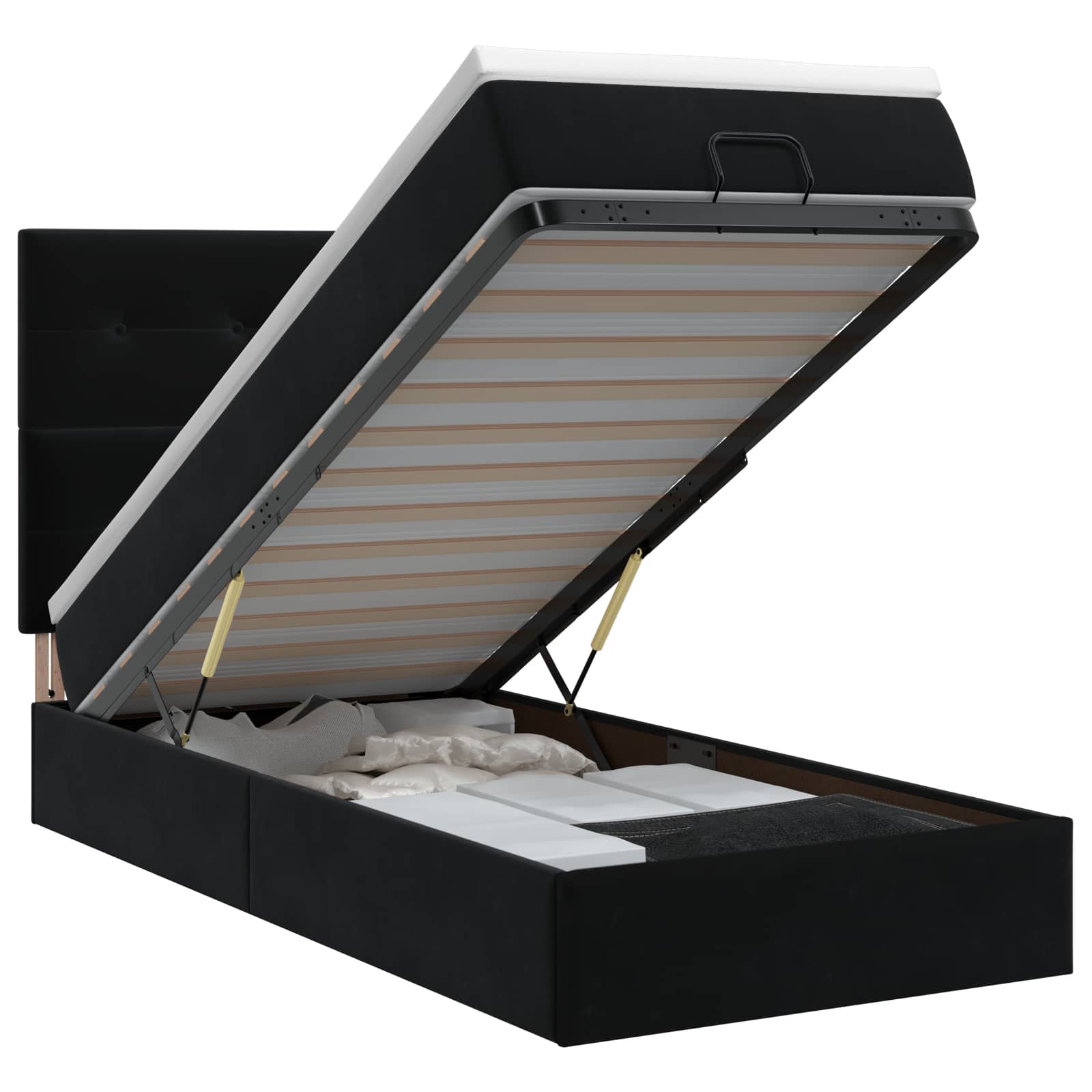 Lit ottoman avec matelas Noir 80 x 200 cm Velours