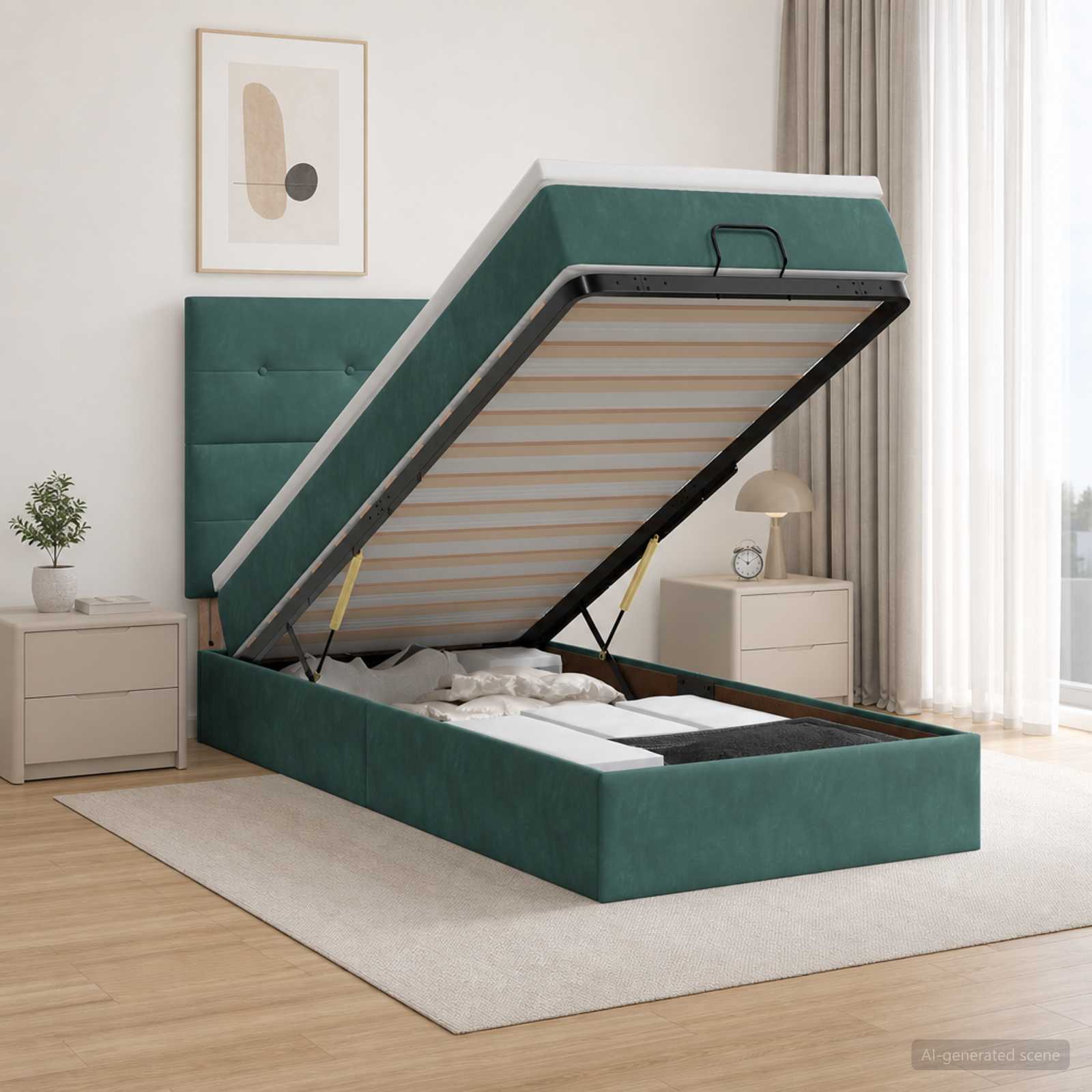 Lit ottoman avec matelas Vert foncé 80 x 200 cm Velours
