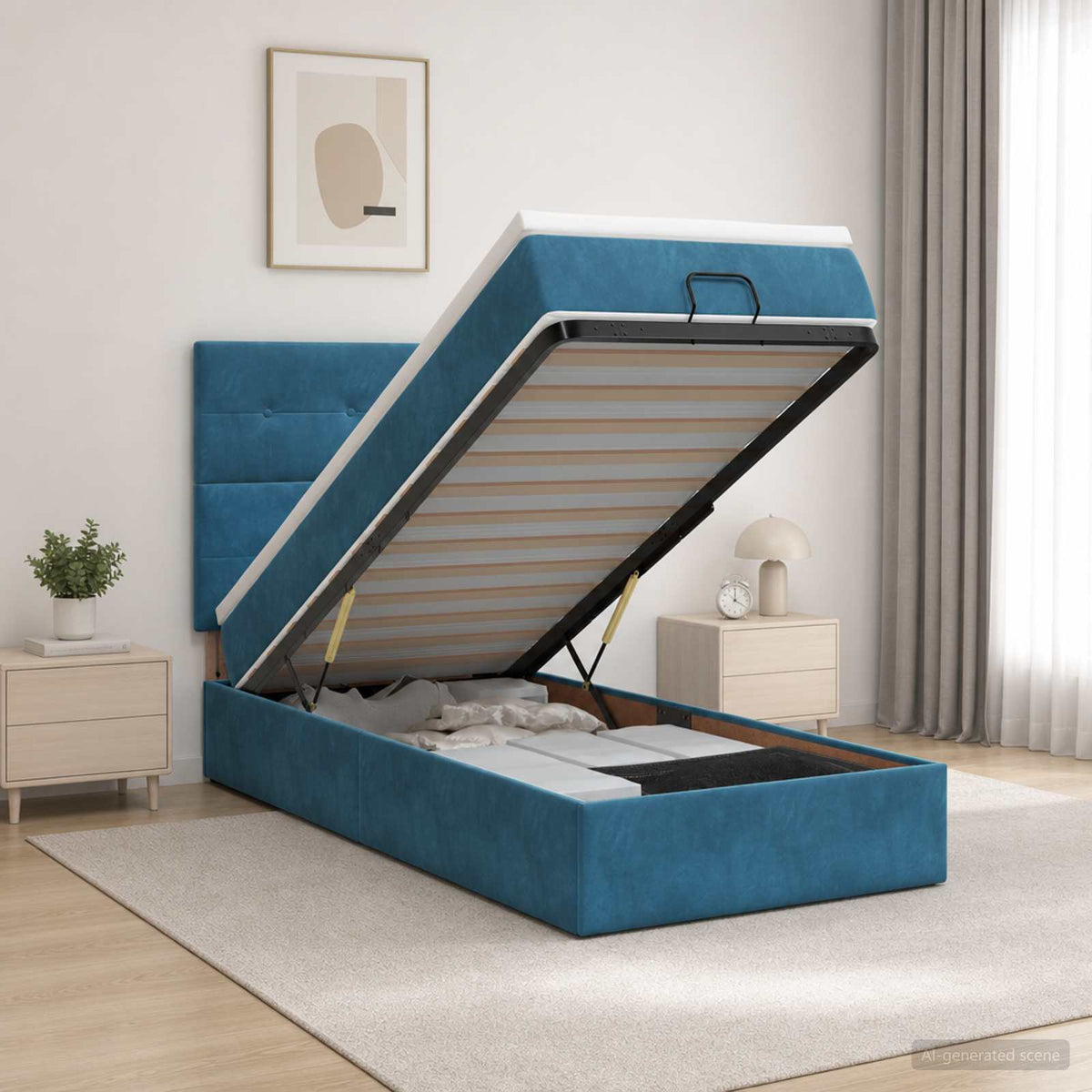 Lit coffre avec matelas et LED Bleu foncé 90 x 190 cm Velours