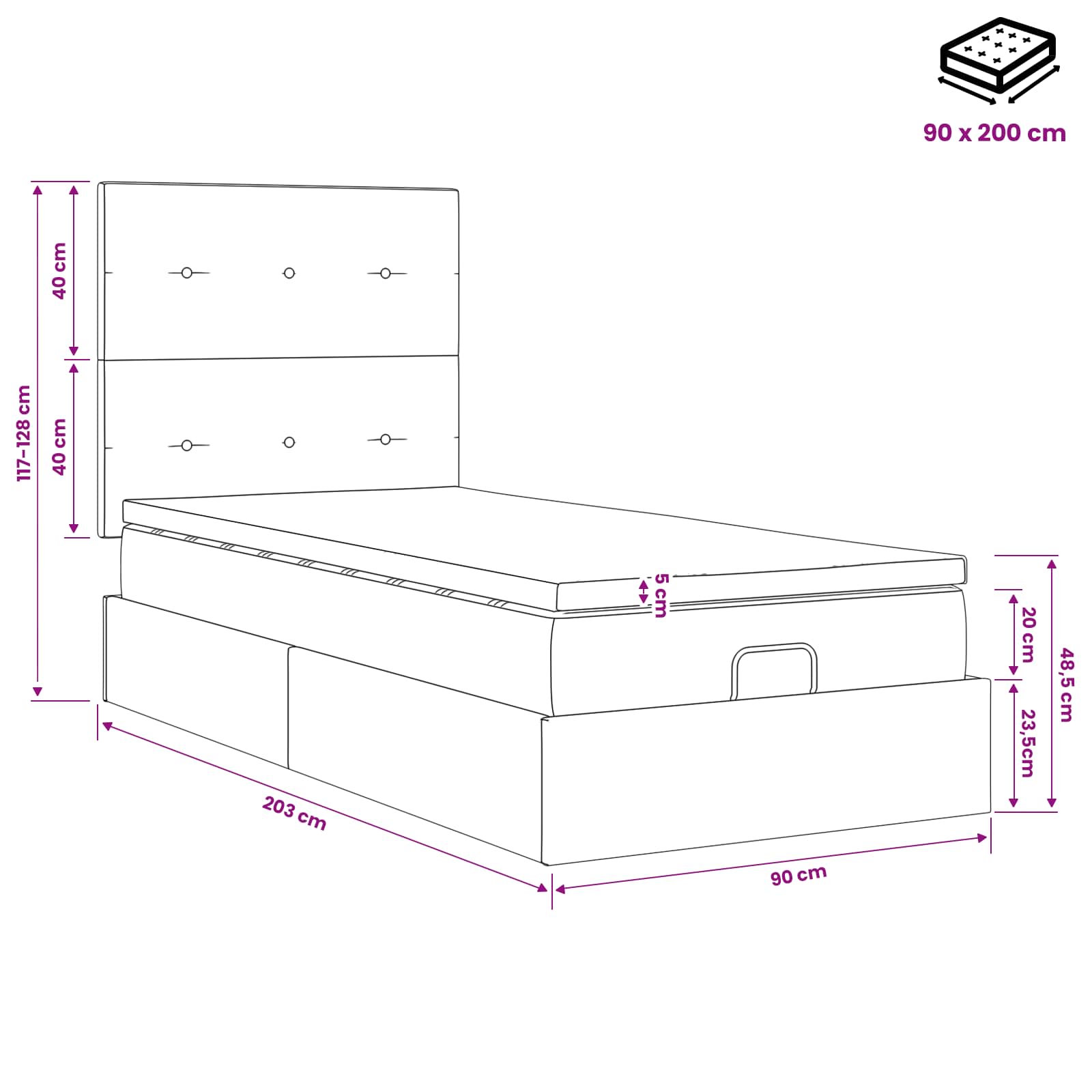 Lit ottoman avec matelas Vert foncé 90 x 200 cm Velours - XIOS