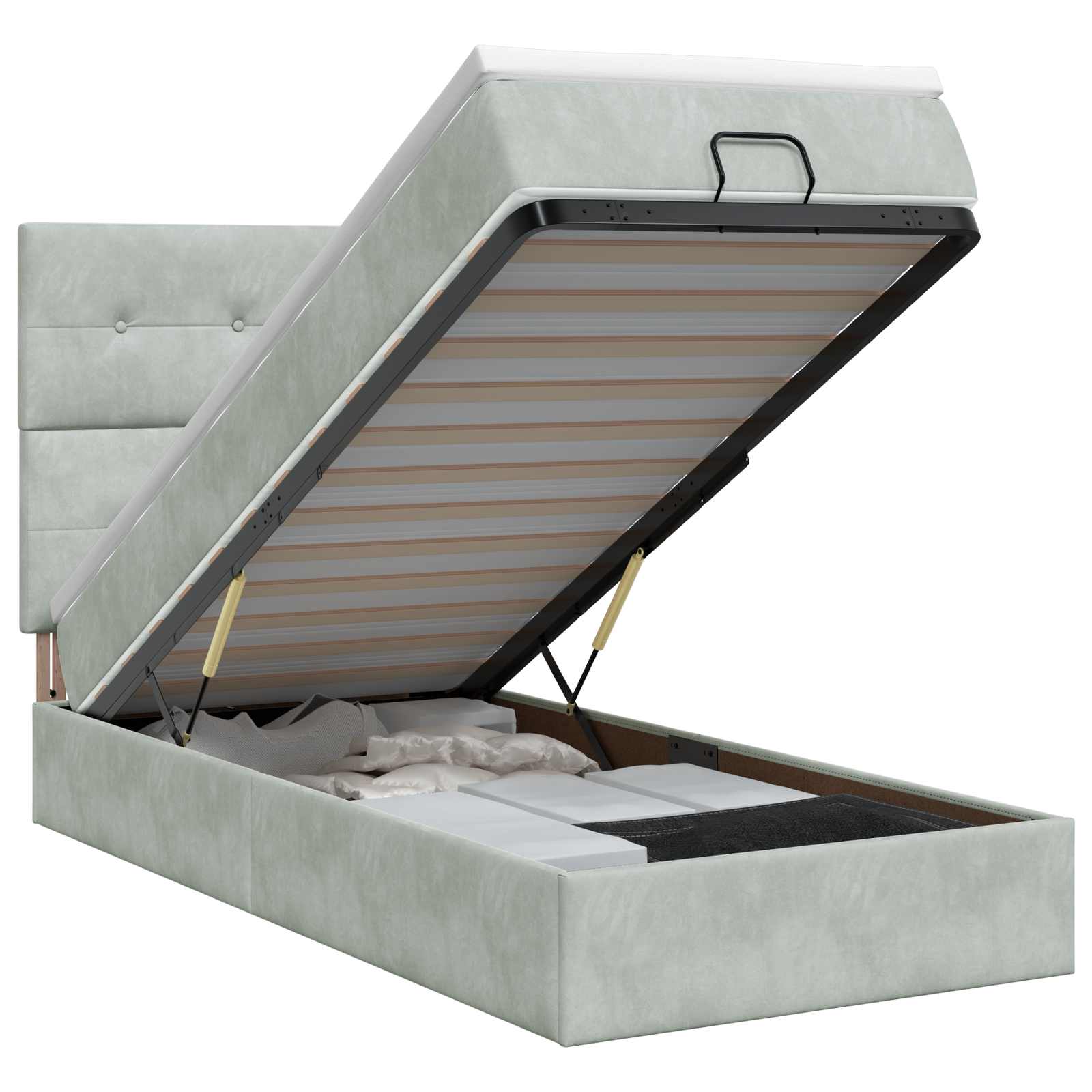 Lit ottoman avec matelas Gris clair 100 x 200 cm Velours - XIOS