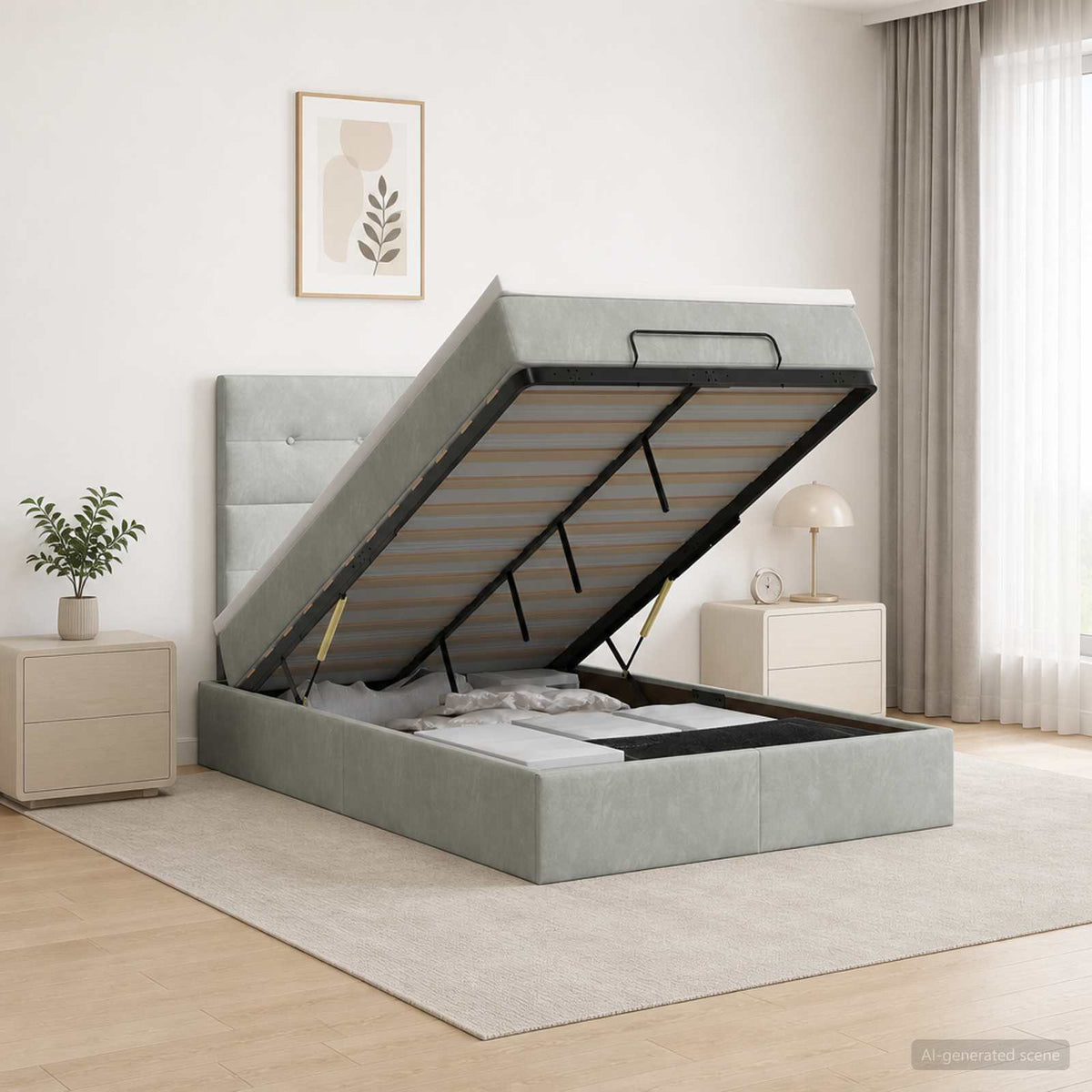 Lit ottoman avec matelas Gris clair 120 x 190 cm Velours