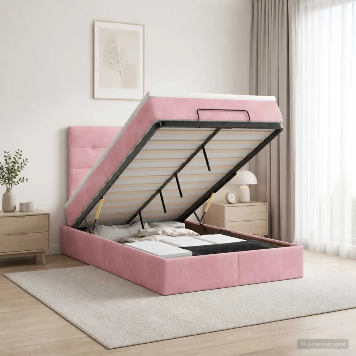Lit coffre avec matelas et LED Rose 120 x 200 cm Velours - XIOS