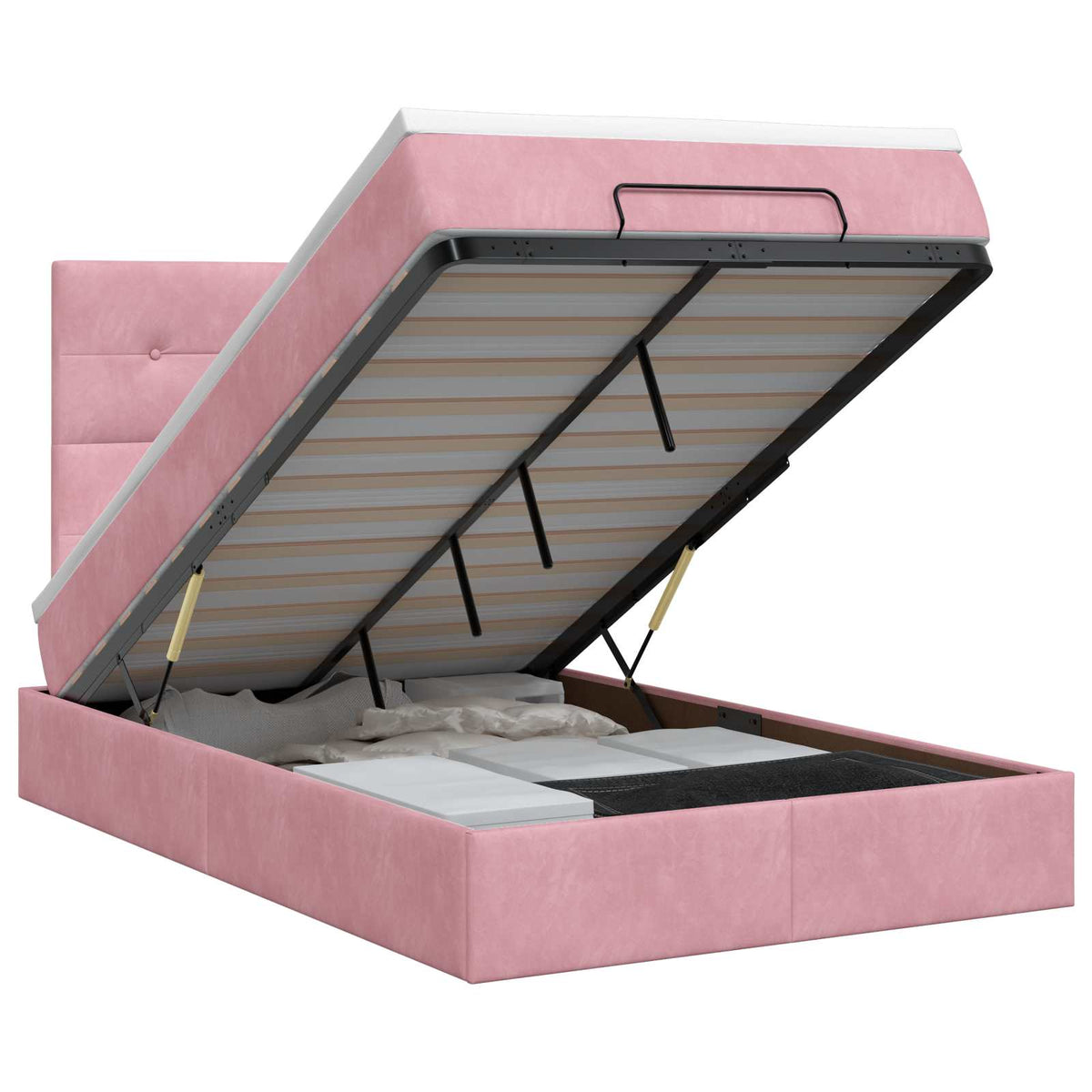 Lit ottoman avec matelas Rose 120 x 190 cm Velours