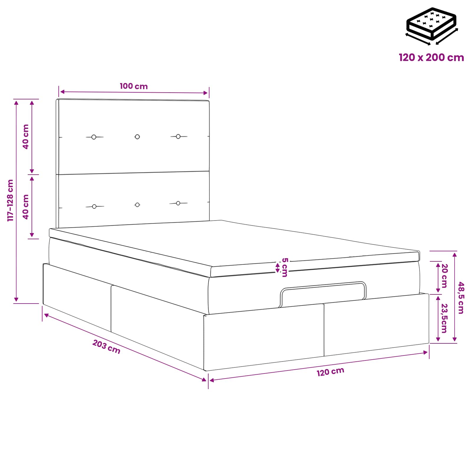 Lit ottoman avec matelas Gris clair 120 x 200 cm Velours - XIOS
