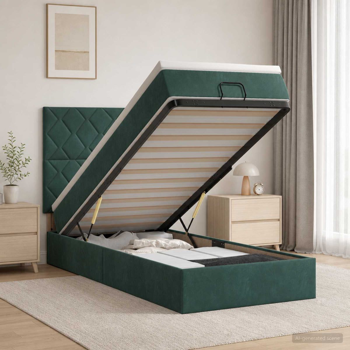 Lit ottoman avec matelas Vert foncé 90 x 190 cm Velours