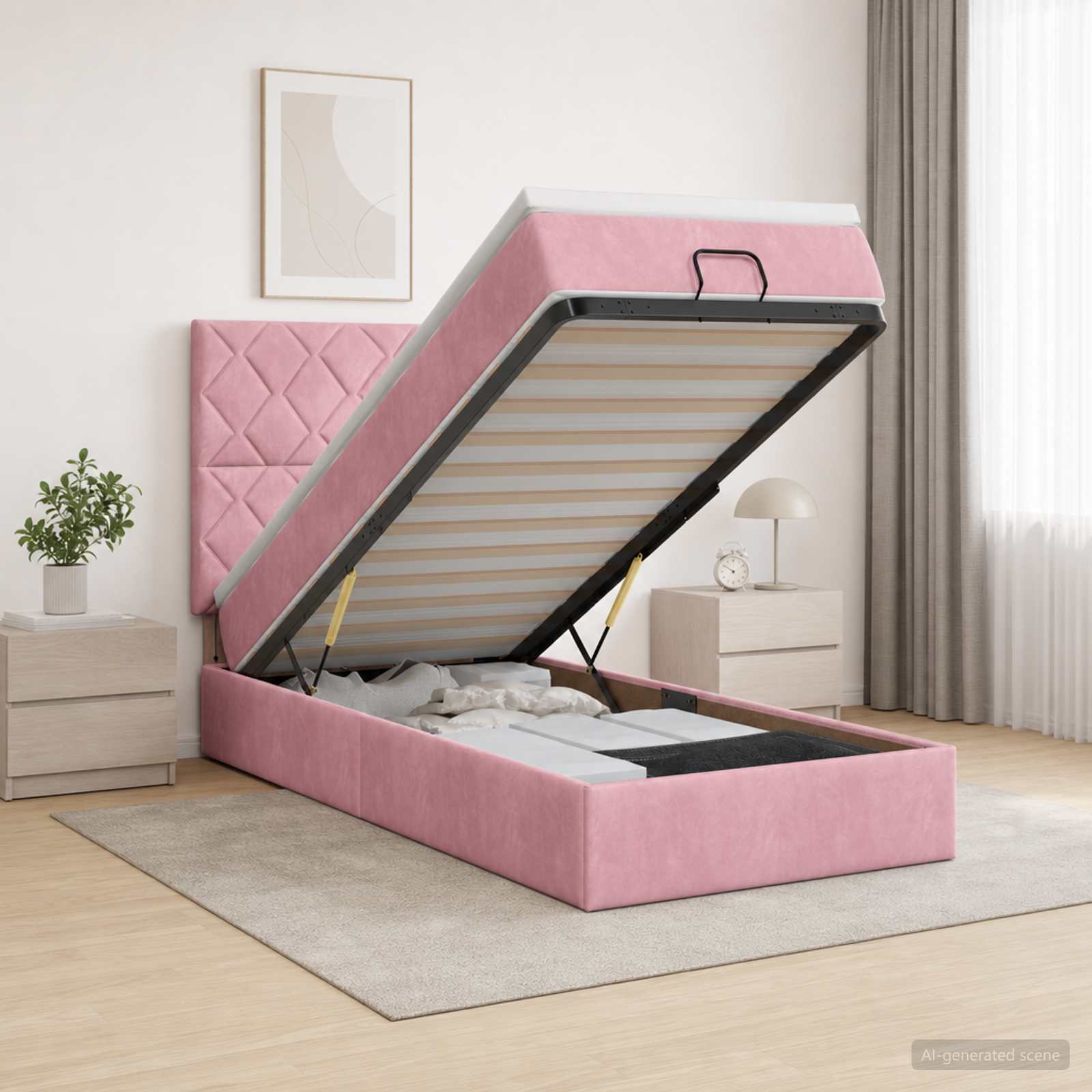 Lit coffre avec matelas et LED Rose 90 x 190 cm Velours