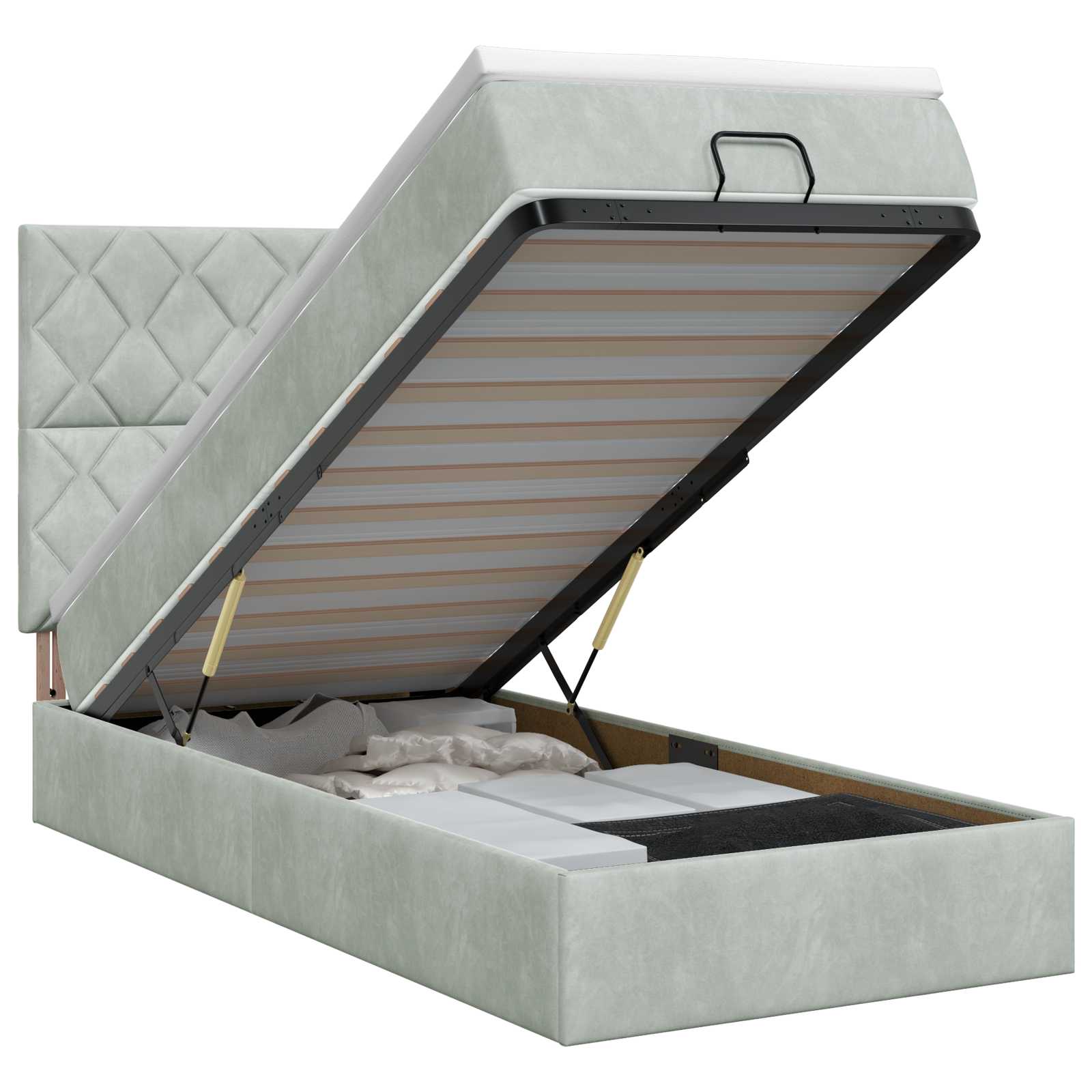 Lit ottoman avec matelas Gris clair 100 x 200 cm Velours