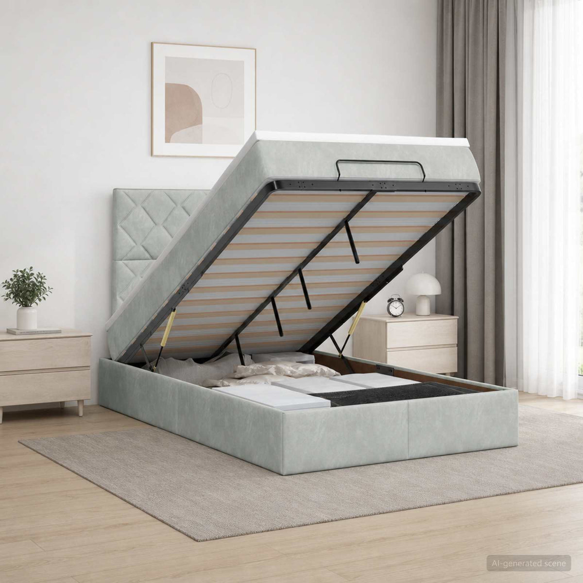 Lit ottoman avec matelas Gris clair 120 x 190 cm Velours
