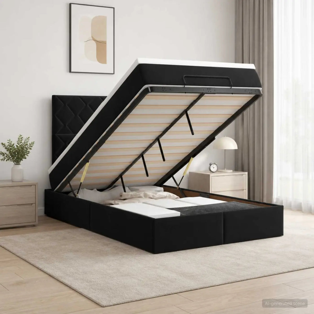 Lit ottoman avec matelas Noir 120 x 190 cm Velours - XIOS