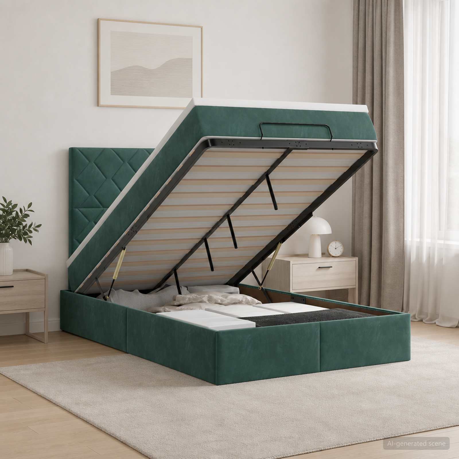 Lit ottoman avec matelas Vert foncé 120 x 190 cm Velours