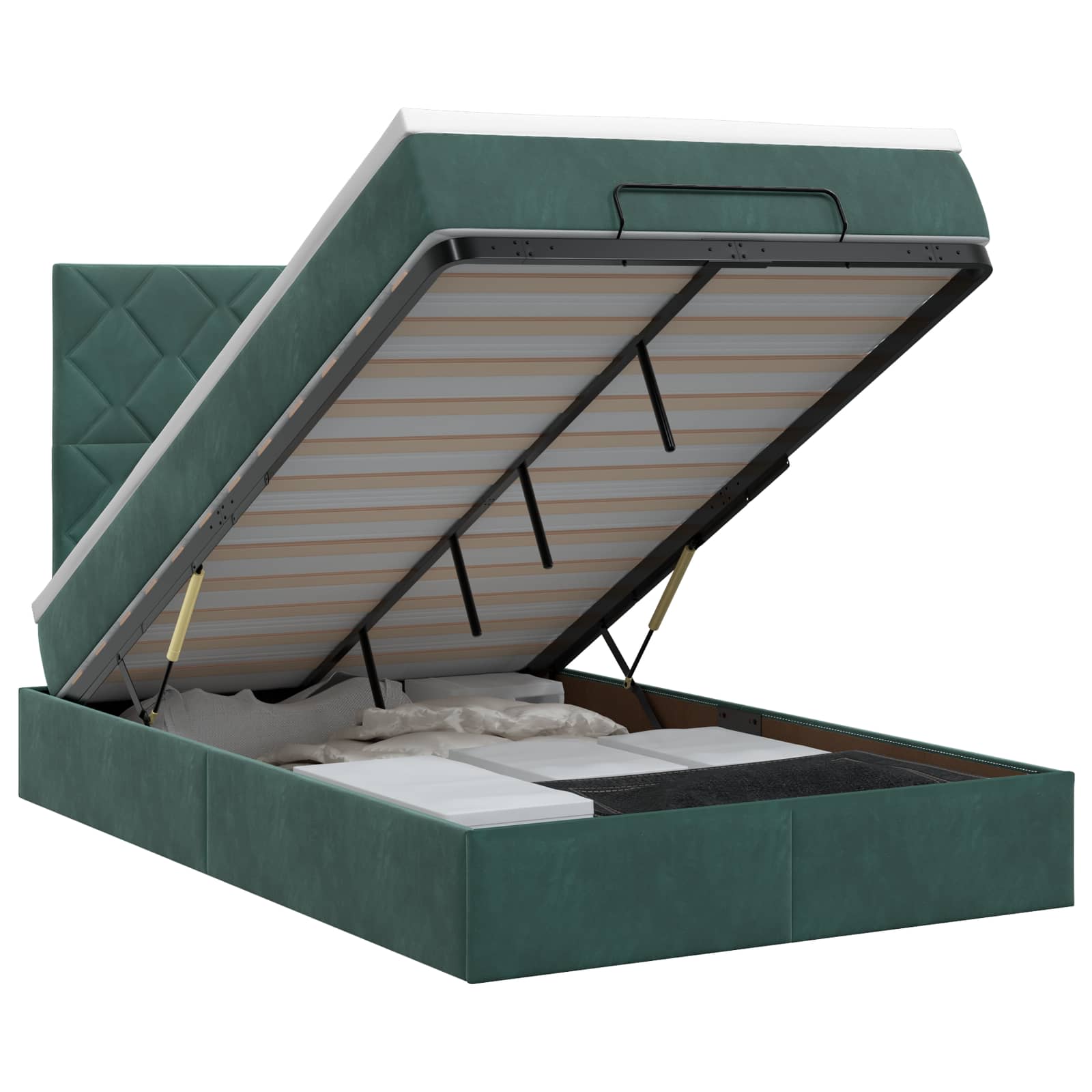 Lit ottoman avec matelas Vert foncé 120 x 190 cm Velours