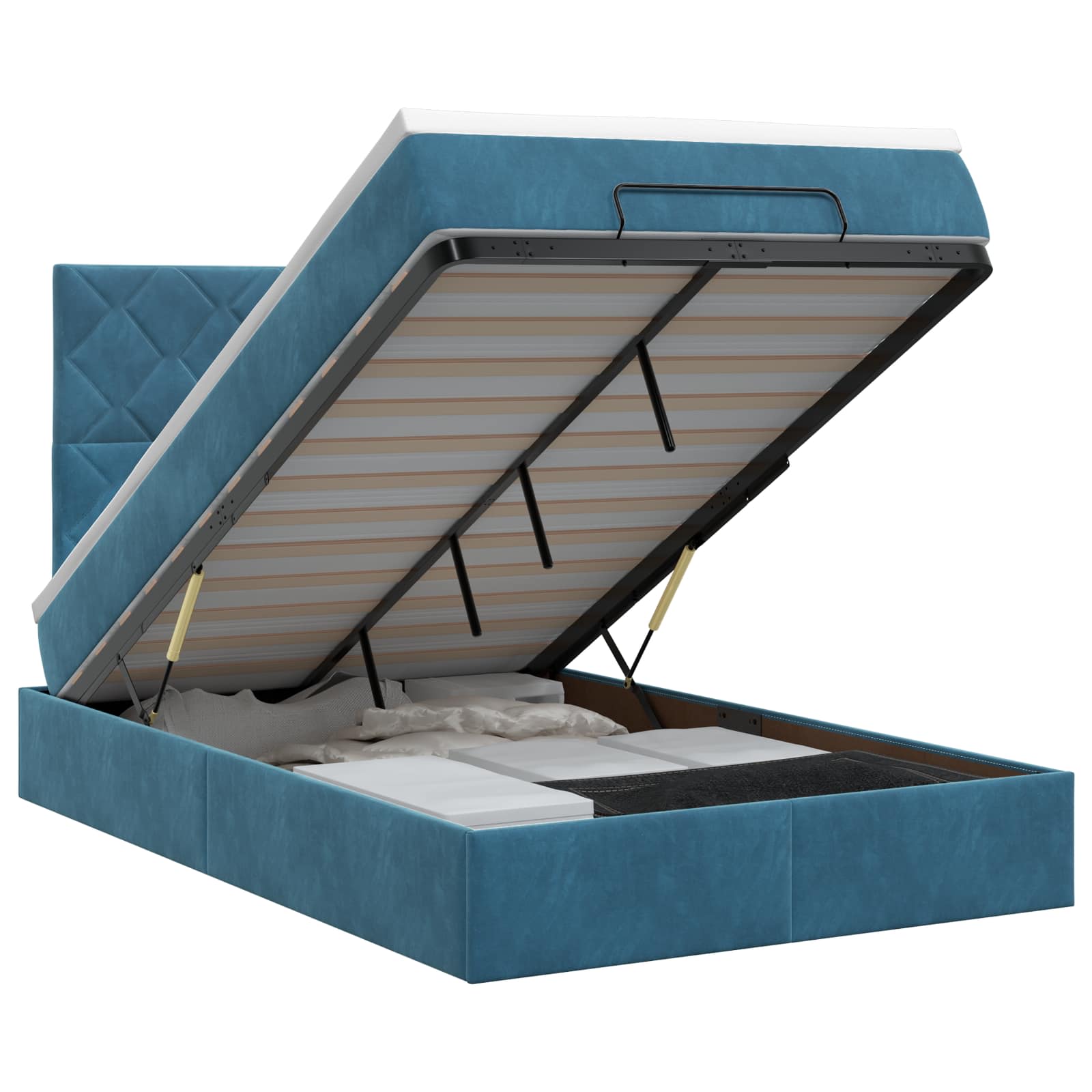 Lit ottoman avec matelas Bleu foncé 120 x 190 cm Velours