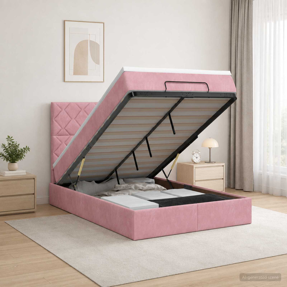 Lit coffre avec matelas et LED Rose 120 x 190 cm Velours