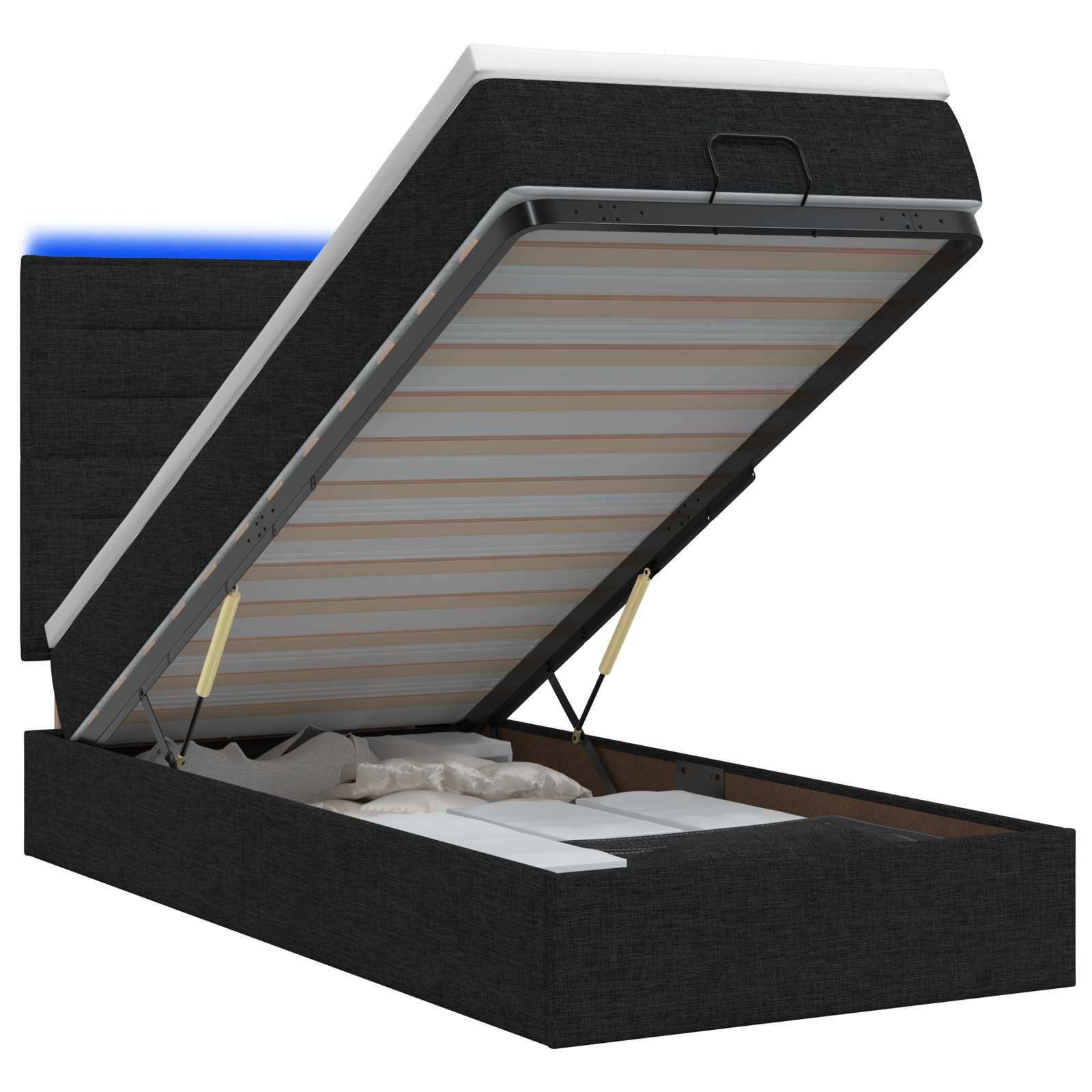 Lit coffre avec matelas et LED Noir 90 x 200 cm Tissu - XIOS