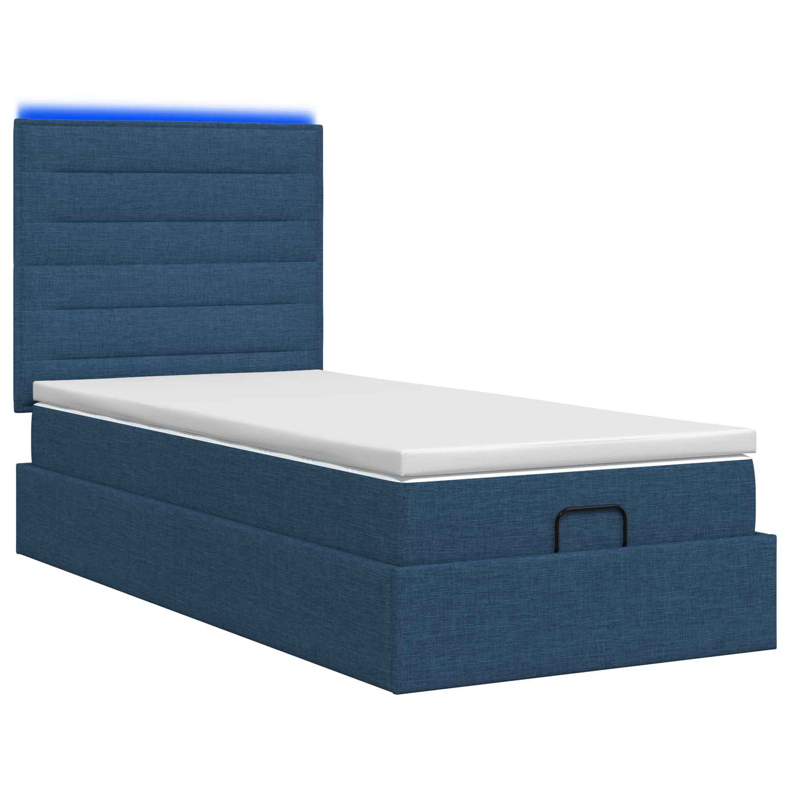 Lit coffre avec matelas et LED Bleu 90 x 200 cm Tissu - XIOS
