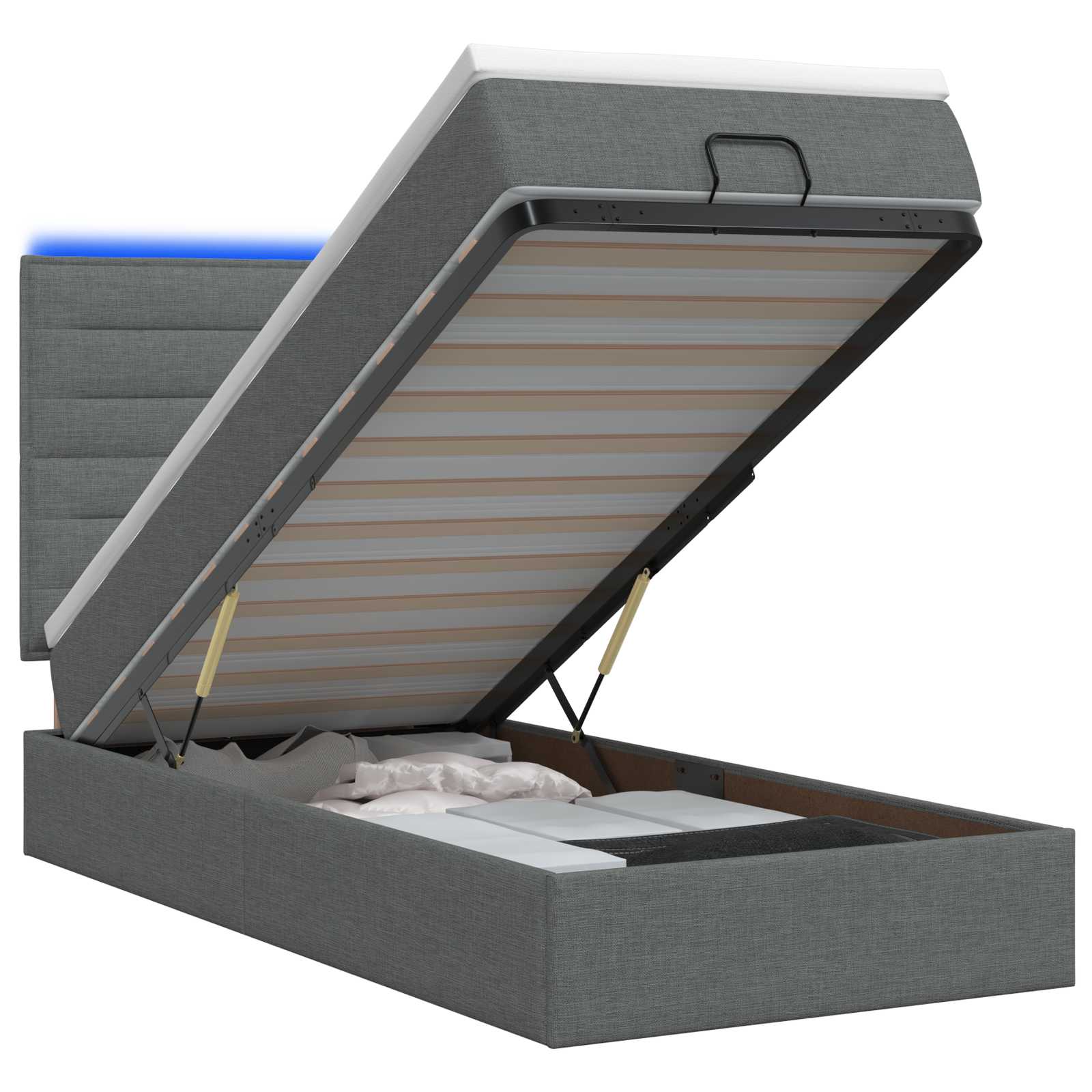 Lit coffre avec matelas et LED Gris foncé 100 x 200 cm Tissu - XIOS