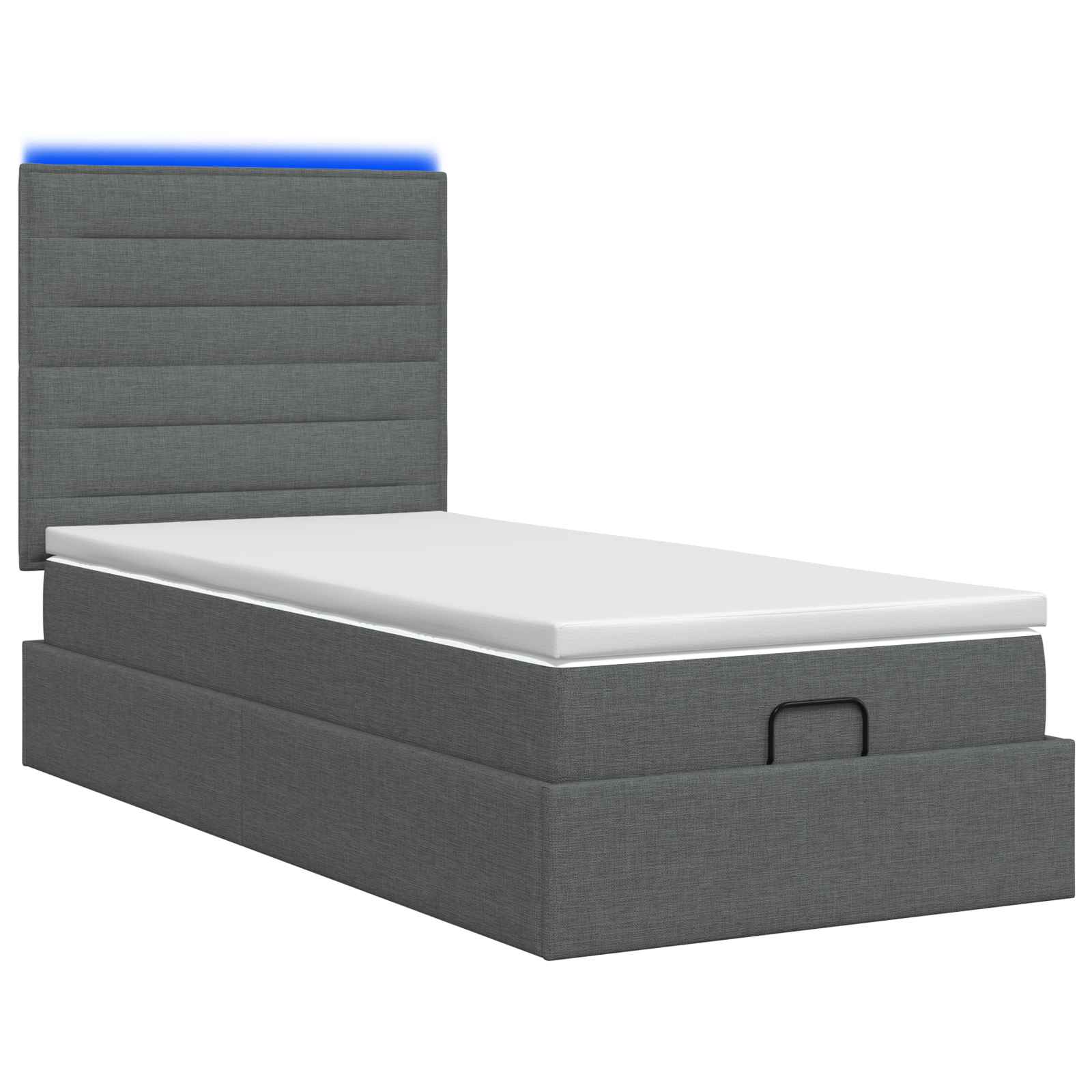 Lit coffre avec matelas et LED Gris foncé 100 x 200 cm Tissu - XIOS