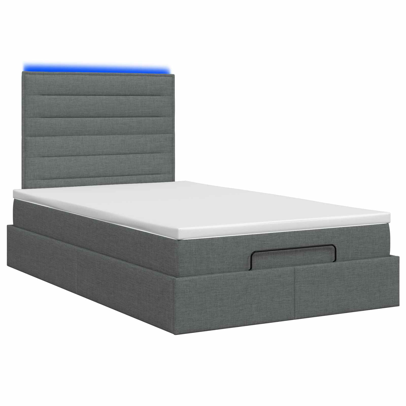 Lit coffre avec matelas et LED Gris foncé 120 x 200 cm Tissu