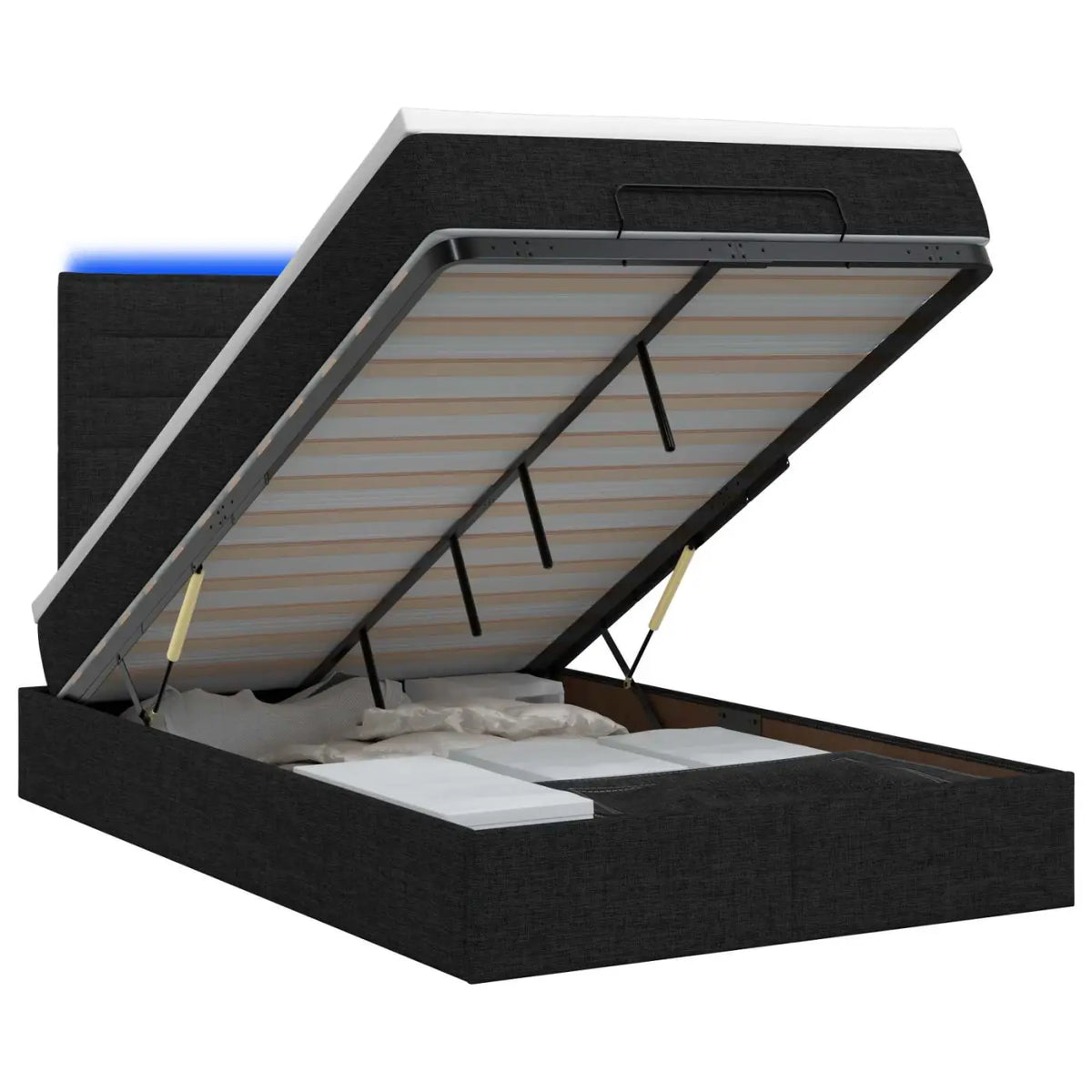 Lit coffre avec matelas et LED Noir 120 x 200 cm Tissu - XIOS