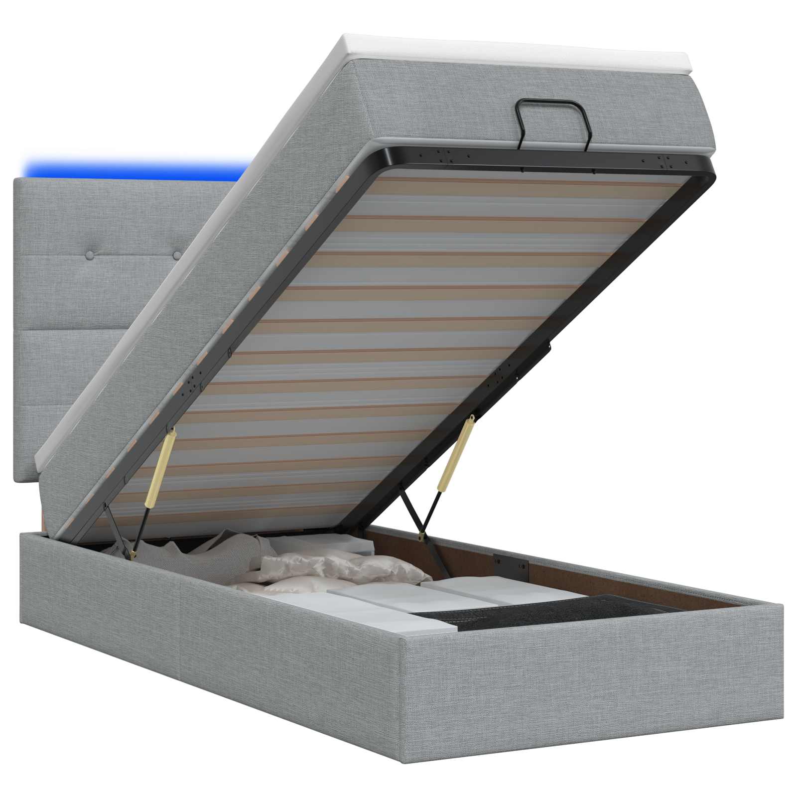 Lit coffre avec matelas et LED Gris clair 80 x 200 cm Tissu