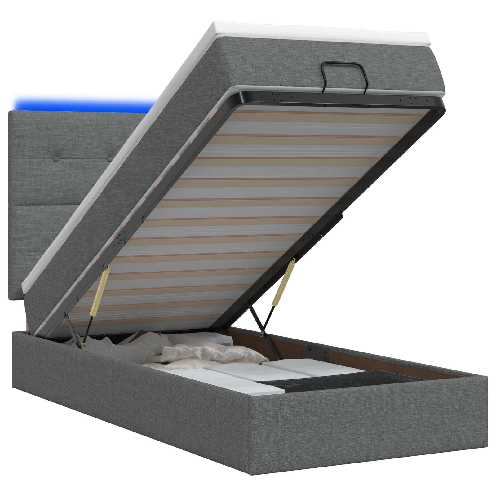 Lit coffre avec matelas et LED Gris foncé 80 x 200 cm Tissu - XIOS