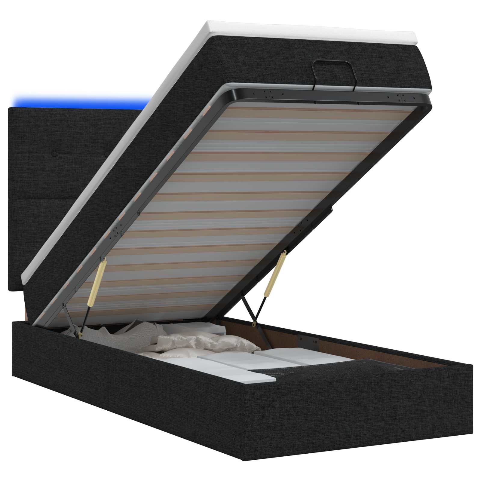 Lit coffre avec matelas et LED Noir 80 x 200 cm Tissu - XIOS