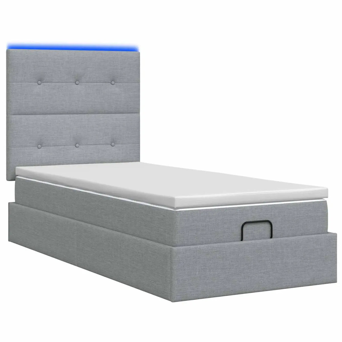 Lit coffre avec matelas et LED Gris clair 100 x 200 cm Tissu - XIOS