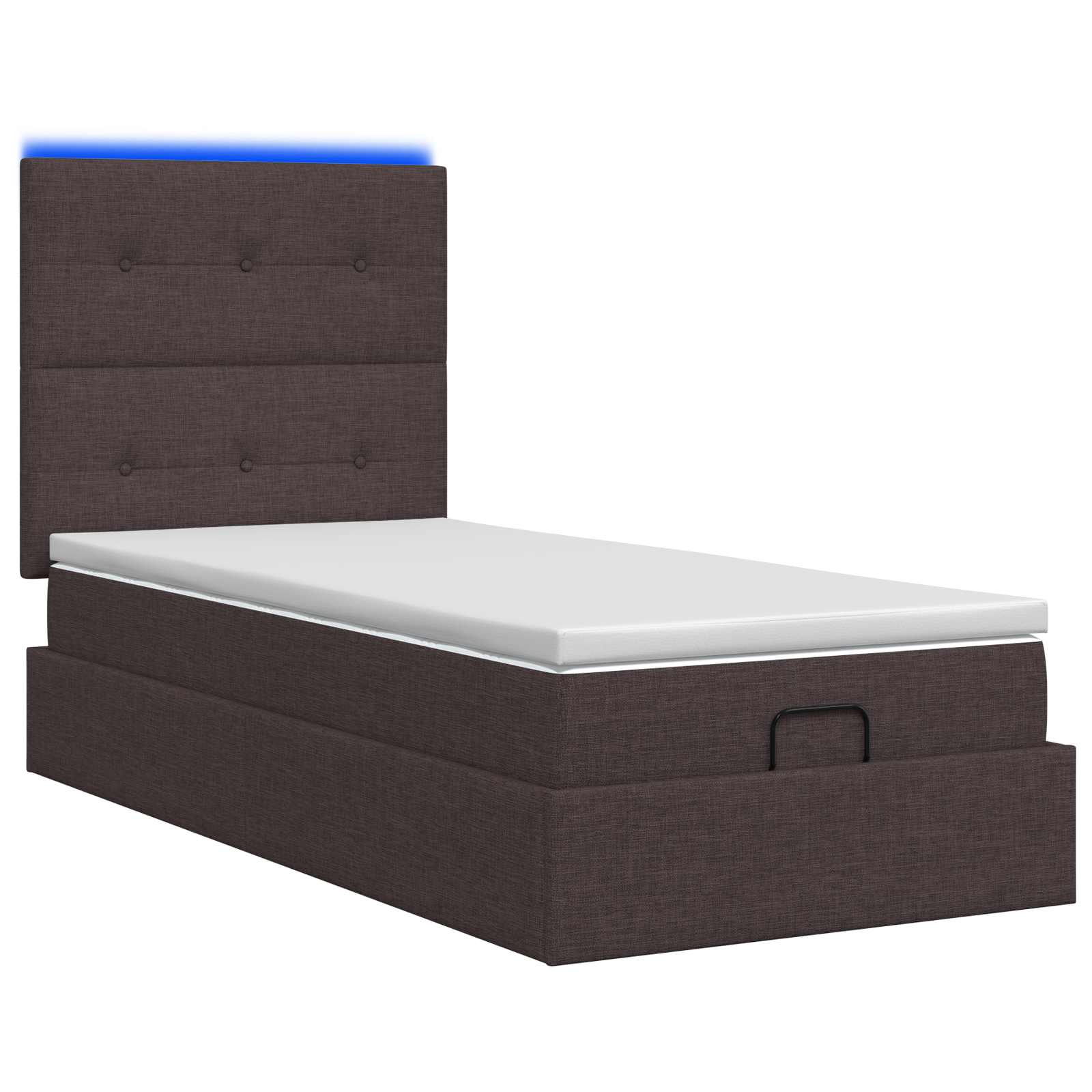 Lit coffre avec matelas et LED Marron foncé 100 x 200 cm Tissu - XIOS