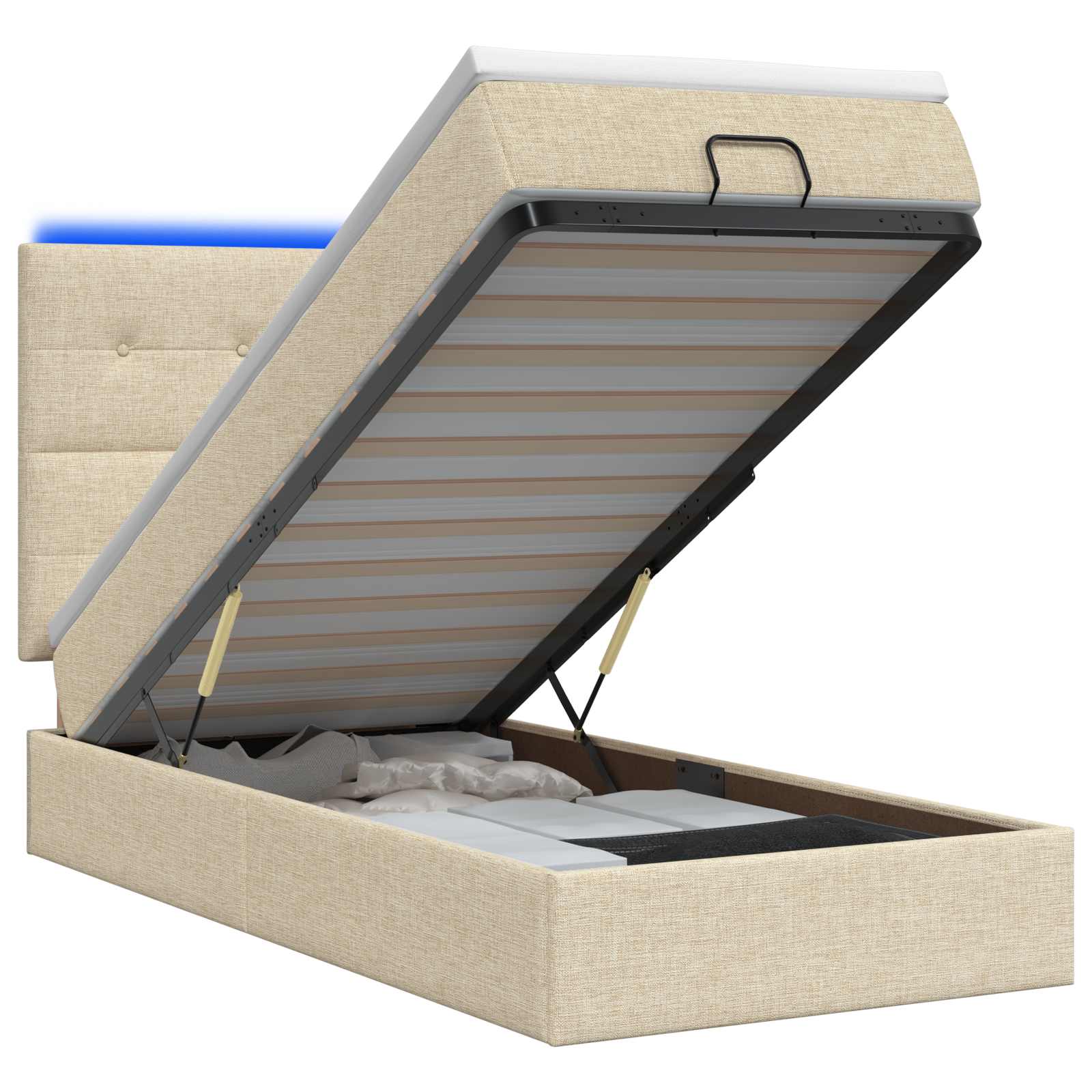 Lit coffre avec matelas et LED Crème 100 x 200 cm Tissu - XIOS