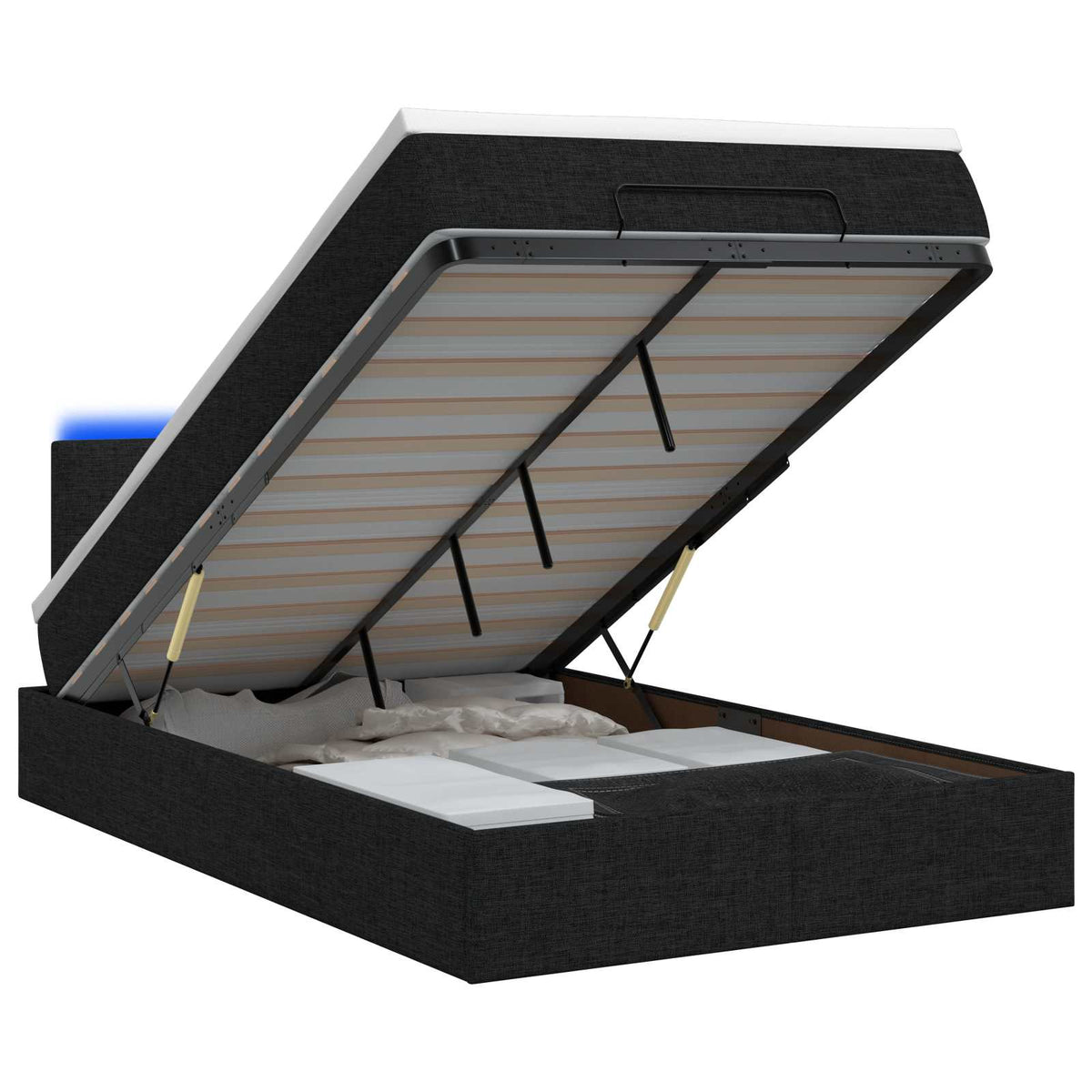 Lit coffre avec matelas et LED Noir 120 x 190 cm Tissu